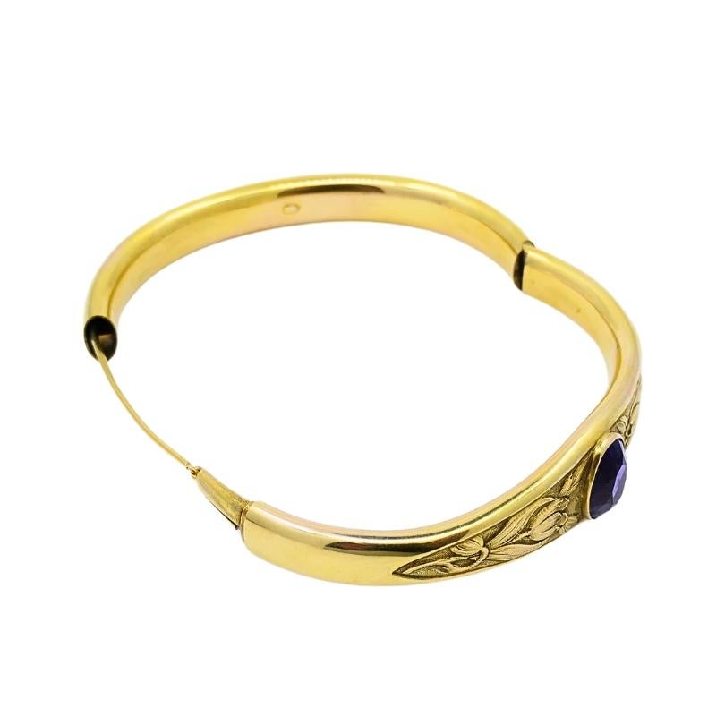 Riker Brothers Art Nouveau 14k Gold Bangle Amethyst Bracelet 4