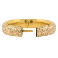 Riker Brothers Art Nouveau Etched Hinged Bangle Bracelet