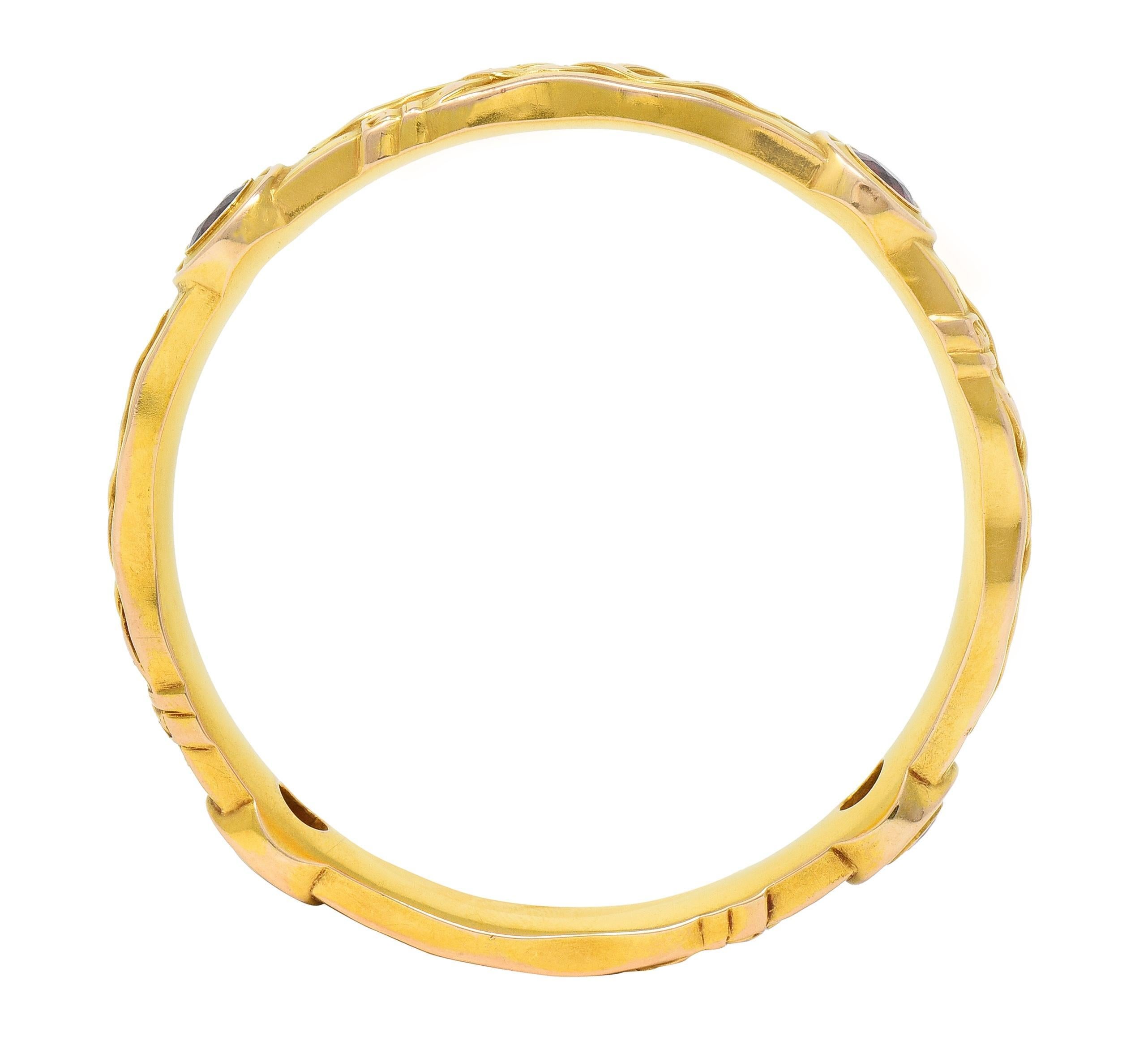 Riker Brothers Art Nouveau Garnet 14 Karat Gold Antique Belt Bangle Bracelet 3