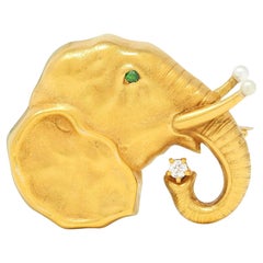 Riker Brothers Art Nouveau Multi-Gem 14K Gold Antique Elephant Brooch