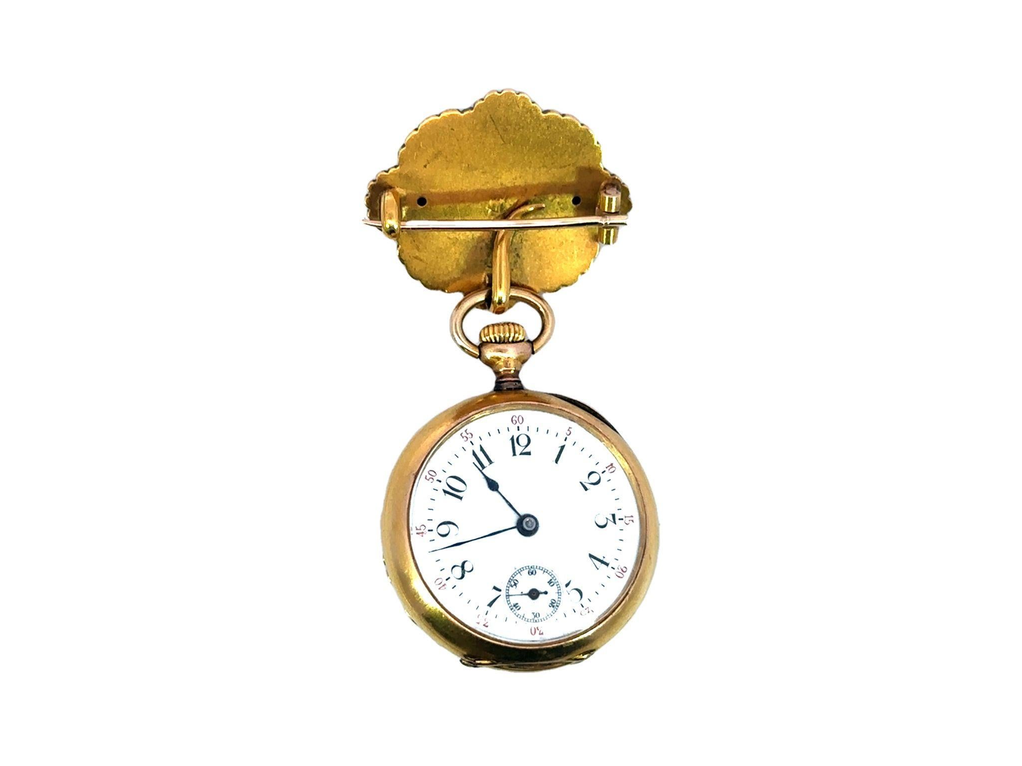 Cabochon Riker Brothers Art Nouveau Opal and Sapphire Pocket Watch Brooch 14 Karat Gold