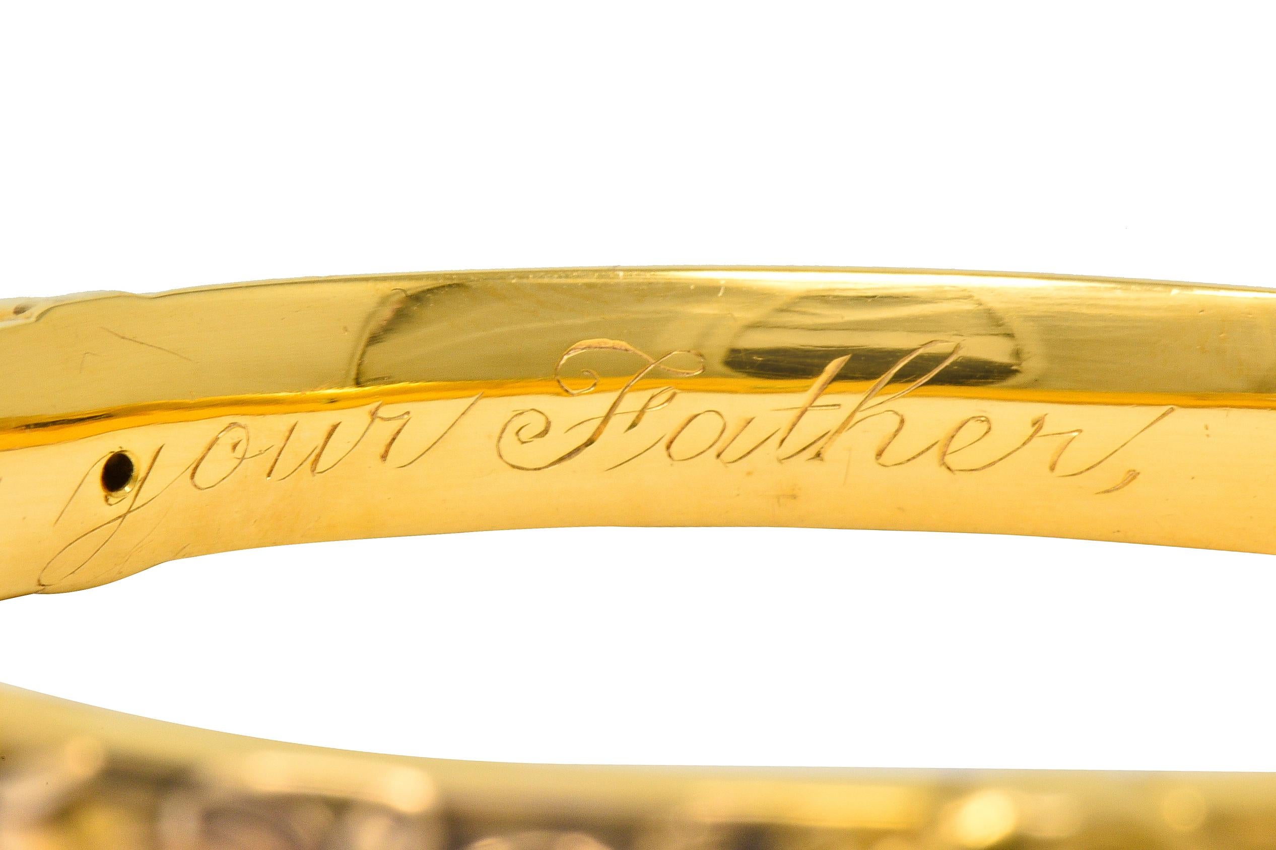 Riker Brothers Art Nouveau Peridot 14 Karat Gold Floral Bangle Bracelet 3