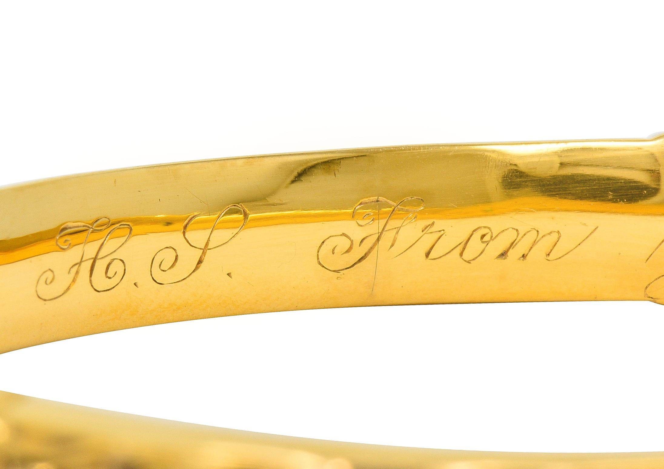 Riker Brothers Art Nouveau Peridot 14 Karat Gold Floral Bangle Bracelet 4