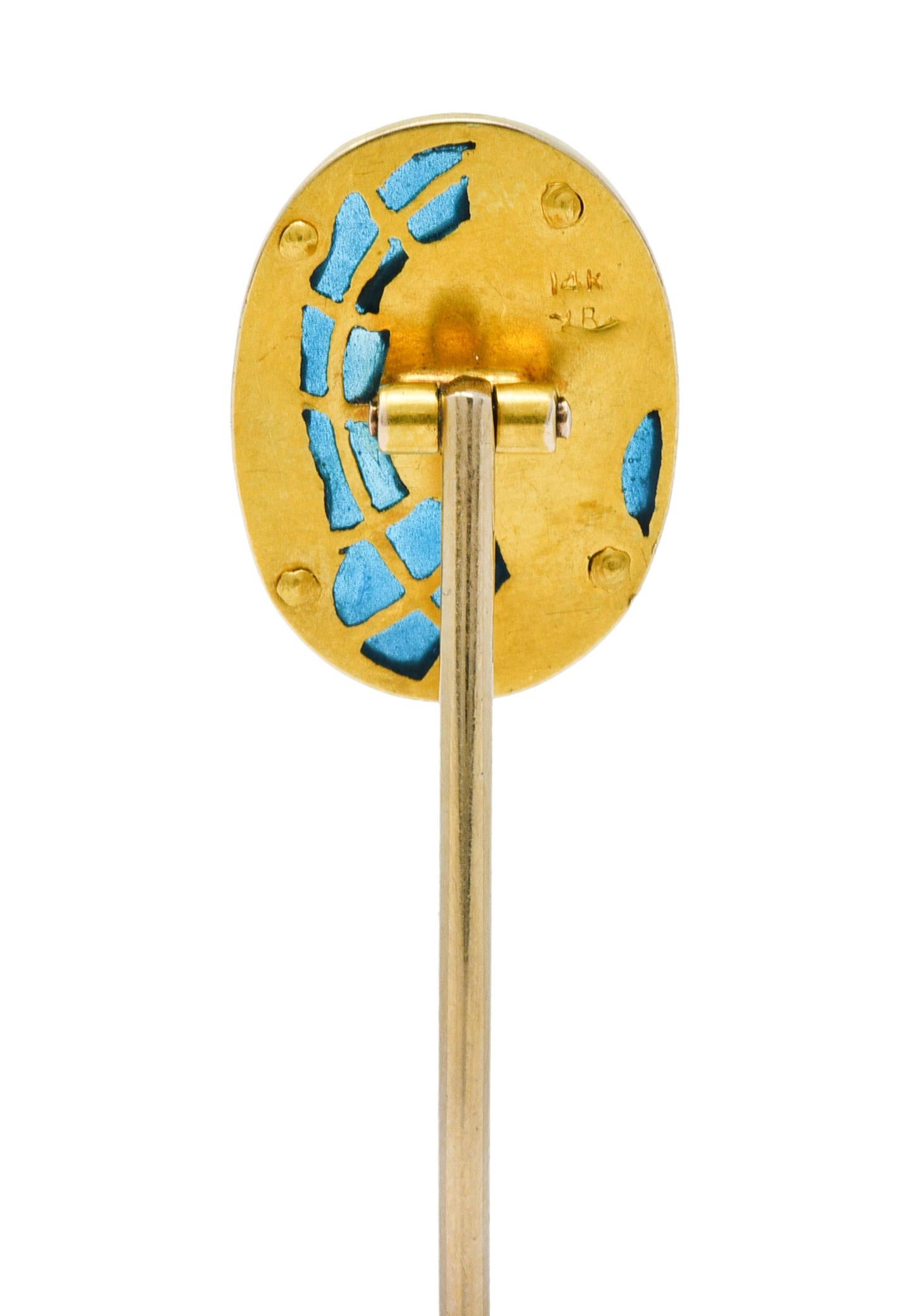 Women's or Men's Riker Brothers Art Nouveau Plique-A-Jour 14 Karat Gold Hat Stickpin