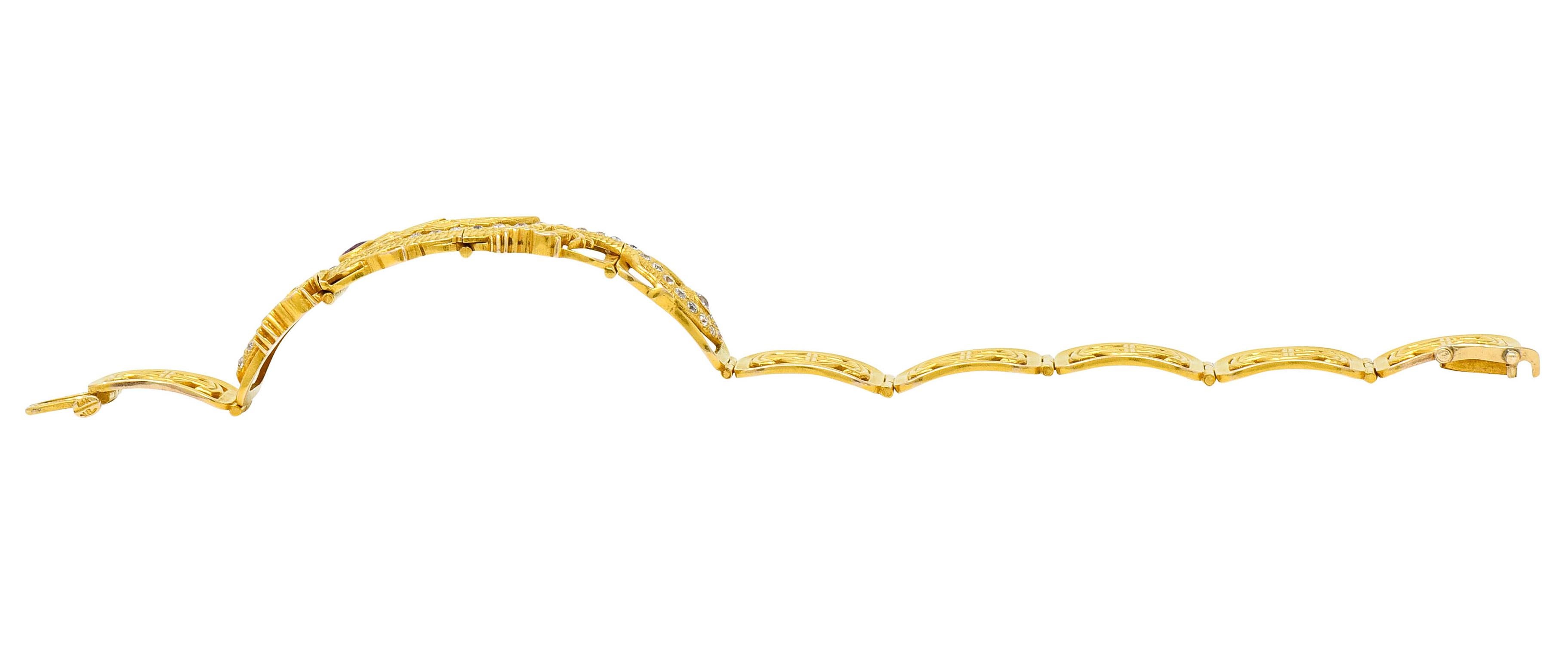 Riker Brothers, Art Nouveau Ruby Diamond 14 Karat Gold Serpent Dragon Bracelet 7