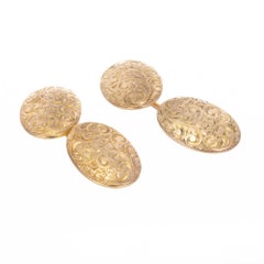 Riker Brothers Engraved Double Sided Textured Gold Cufflinks