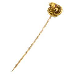 Riker Brothers Ruby 14 Karat Gold Ram Stickpin Aries Zodiac