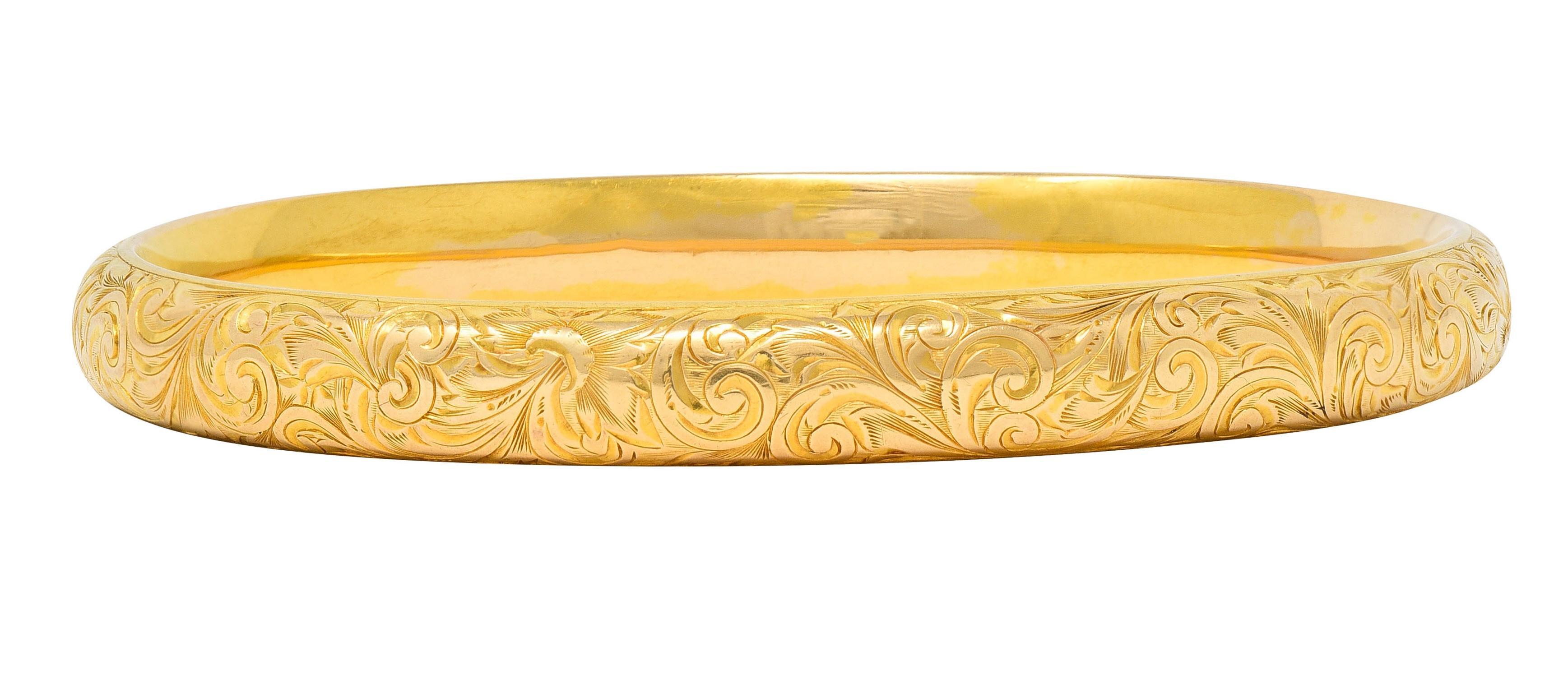 Riker Brothers Victorian 14 Karat Yellow Gold Scroll Antique Bangle Bracelet 6