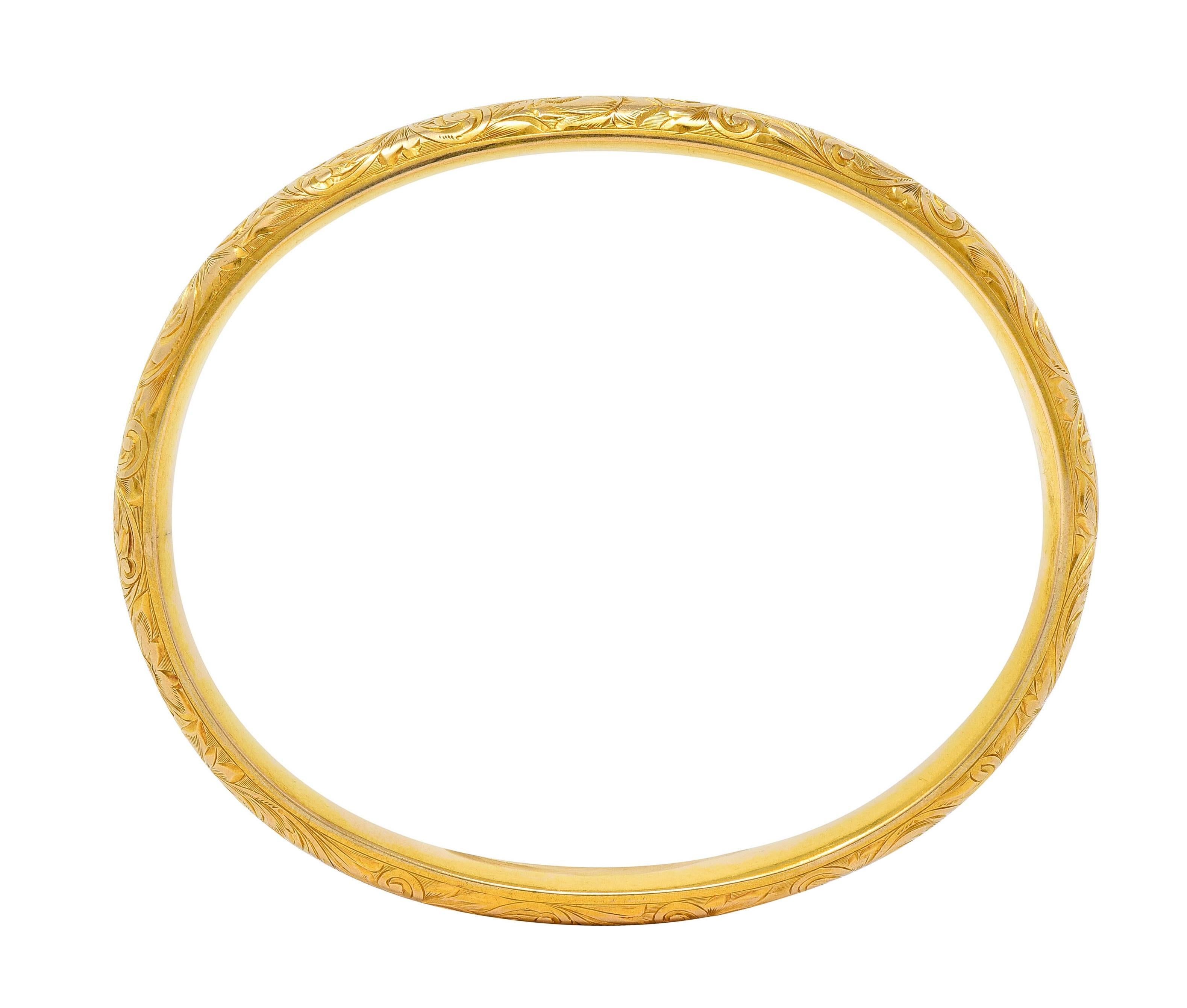 Riker Brothers Victorian 14 Karat Yellow Gold Scroll Antique Bangle Bracelet 3