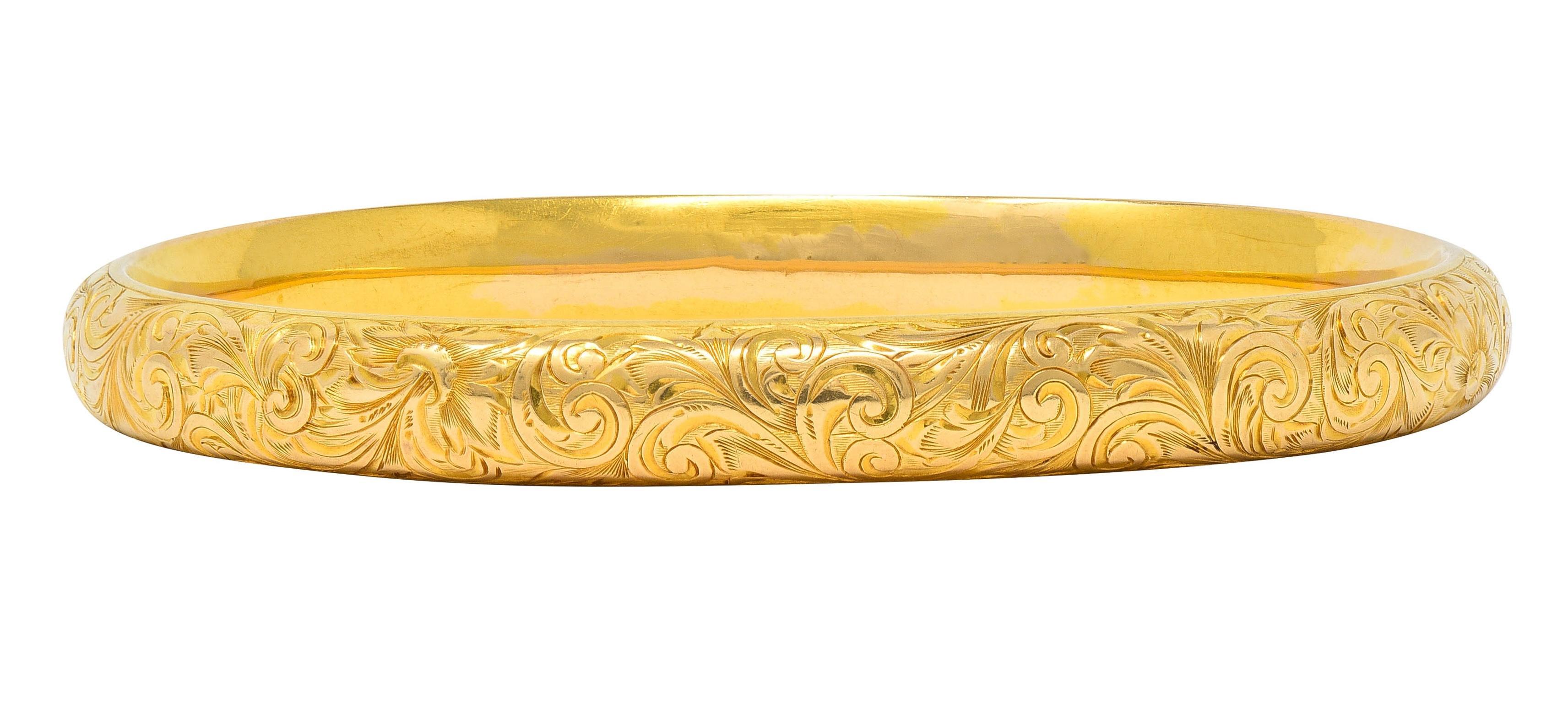 Riker Brothers Victorian 14 Karat Yellow Gold Scroll Antique Bangle Bracelet 5