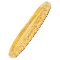 Riker Brothers, bracelet jonc ancien victorien en or jaune 14 carats à volutes