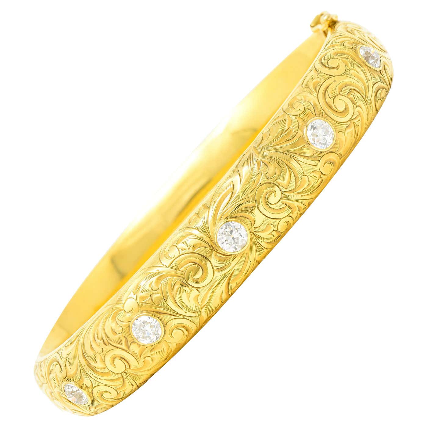 Riker Brothers Victorian 1.45 Carats Old Mine Diamond 14 Karat Bangle ...