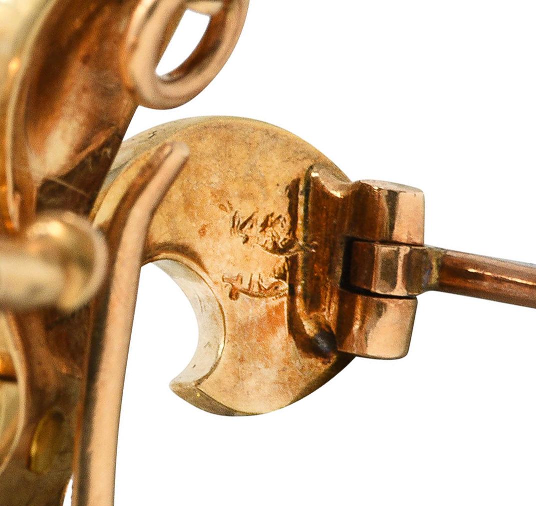 Riker Brothers viktorianische Fleur-De-Lis-Anhänger-Brosche, Diamant Perle 14 Karat Gold im Zustand „Hervorragend“ in Philadelphia, PA