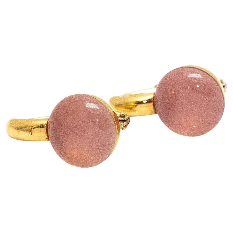 RIKIO Earrings in Gold and Rose Quartz For Sale
