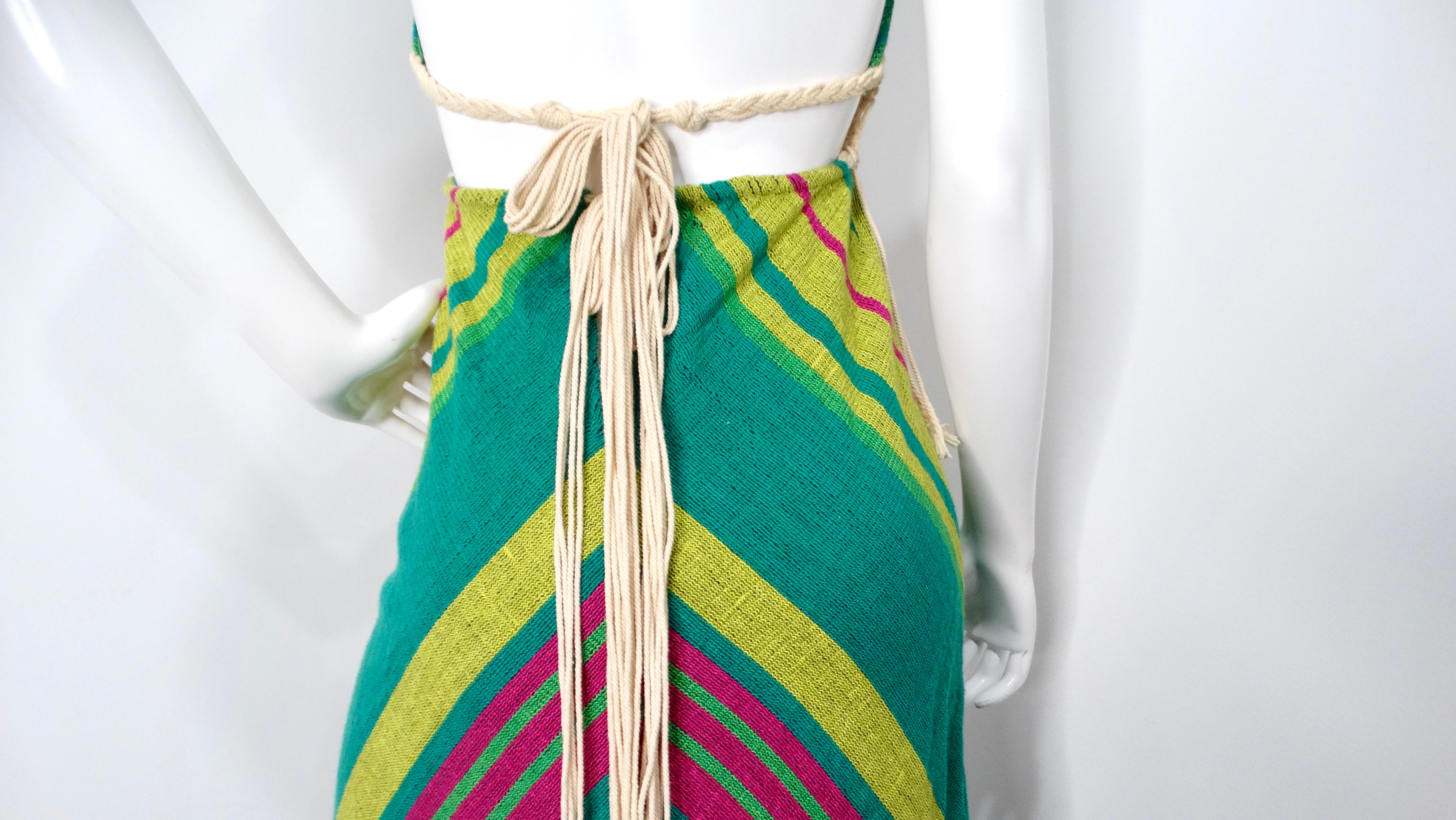 Rikma 1970s Greene & Greene Multicolore Macrame Handmade Cotton Halter Maxi Dress 2