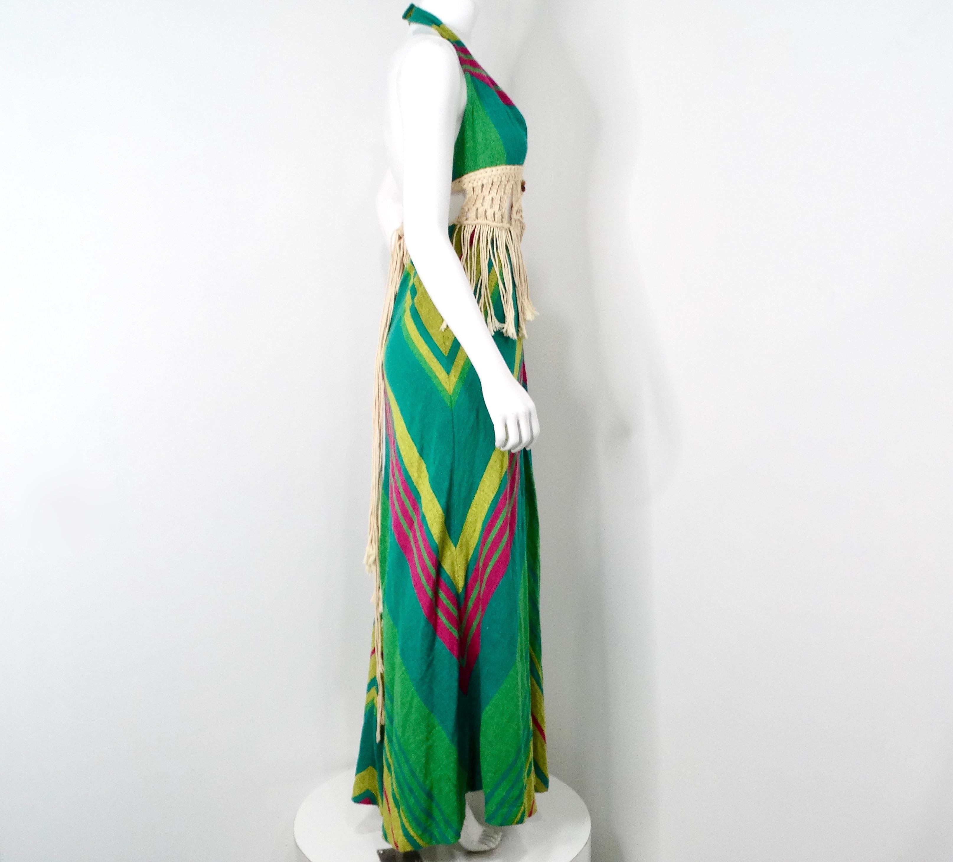 Rikma 1970s Greene & Greene Multicolore Macrame Handmade Cotton Halter Maxi Dress 4