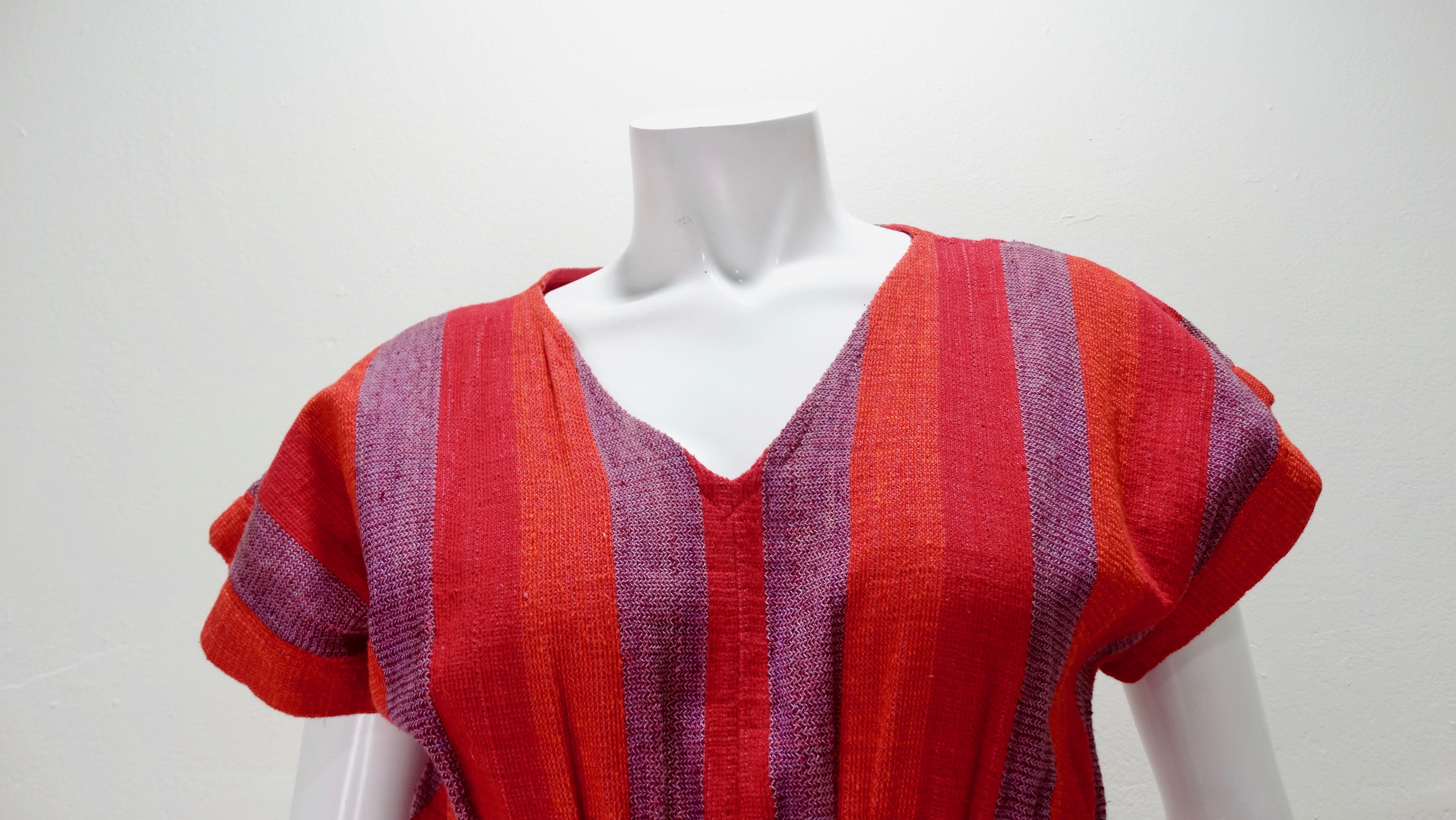 Red Rikma 1970s Wooden Macrame Striped Dress For Sale