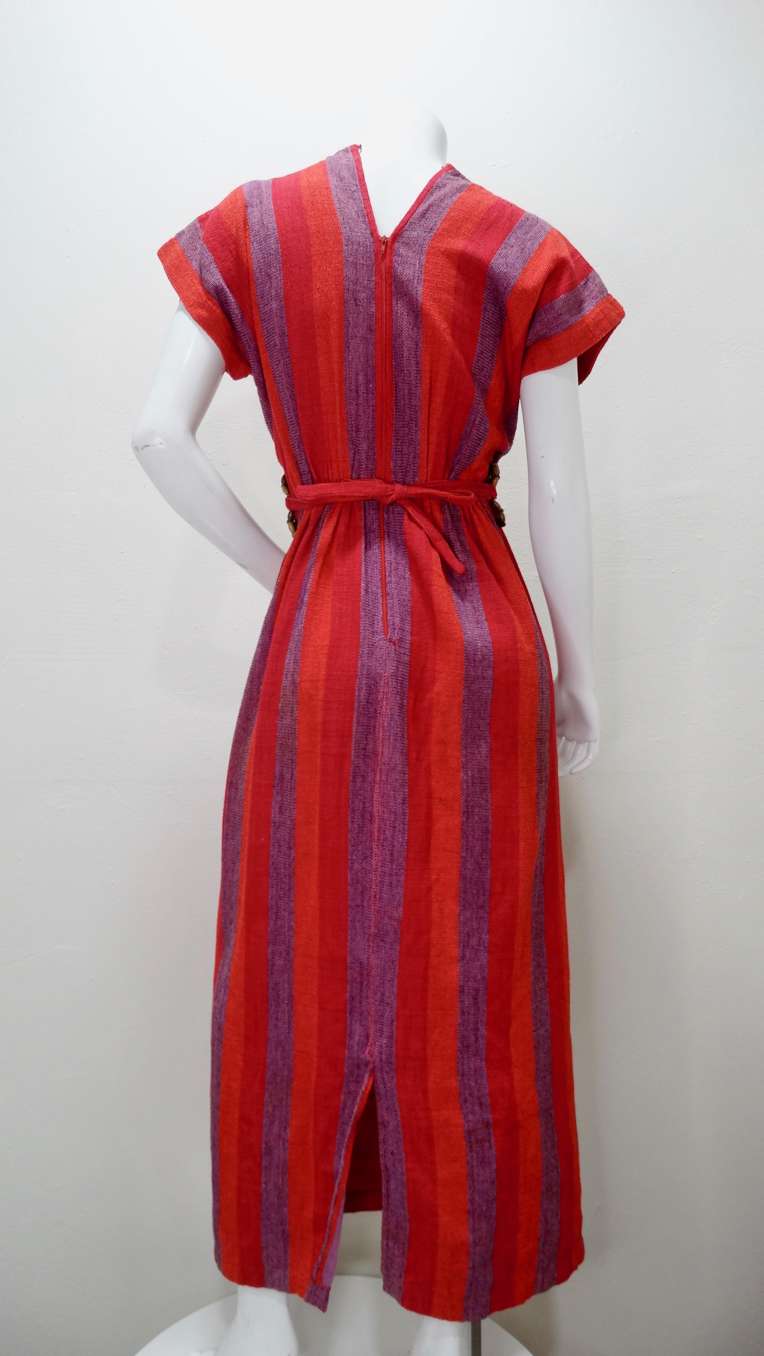 Rikma 1970s Wooden Macrame Striped Dress In Good Condition For Sale In Scottsdale, AZ