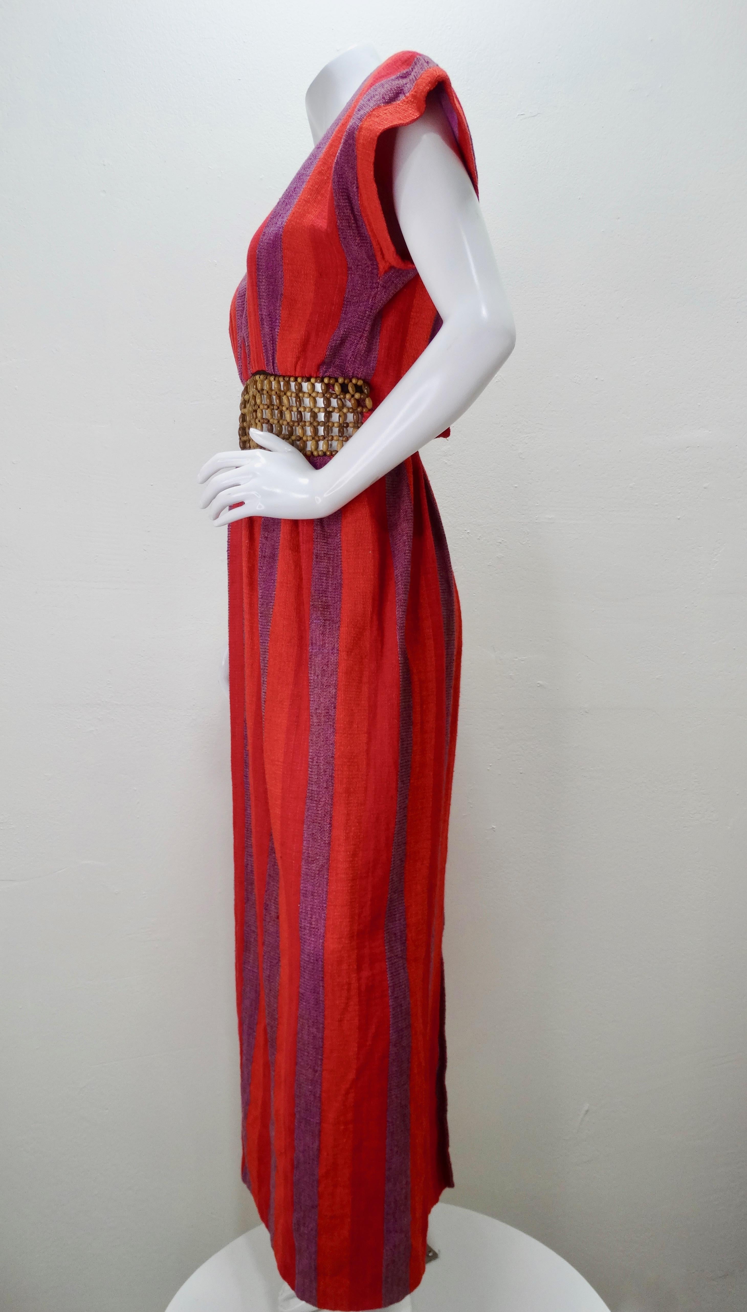 Women's or Men's Rikma 1970s Wooden Macrame Striped Dress For Sale