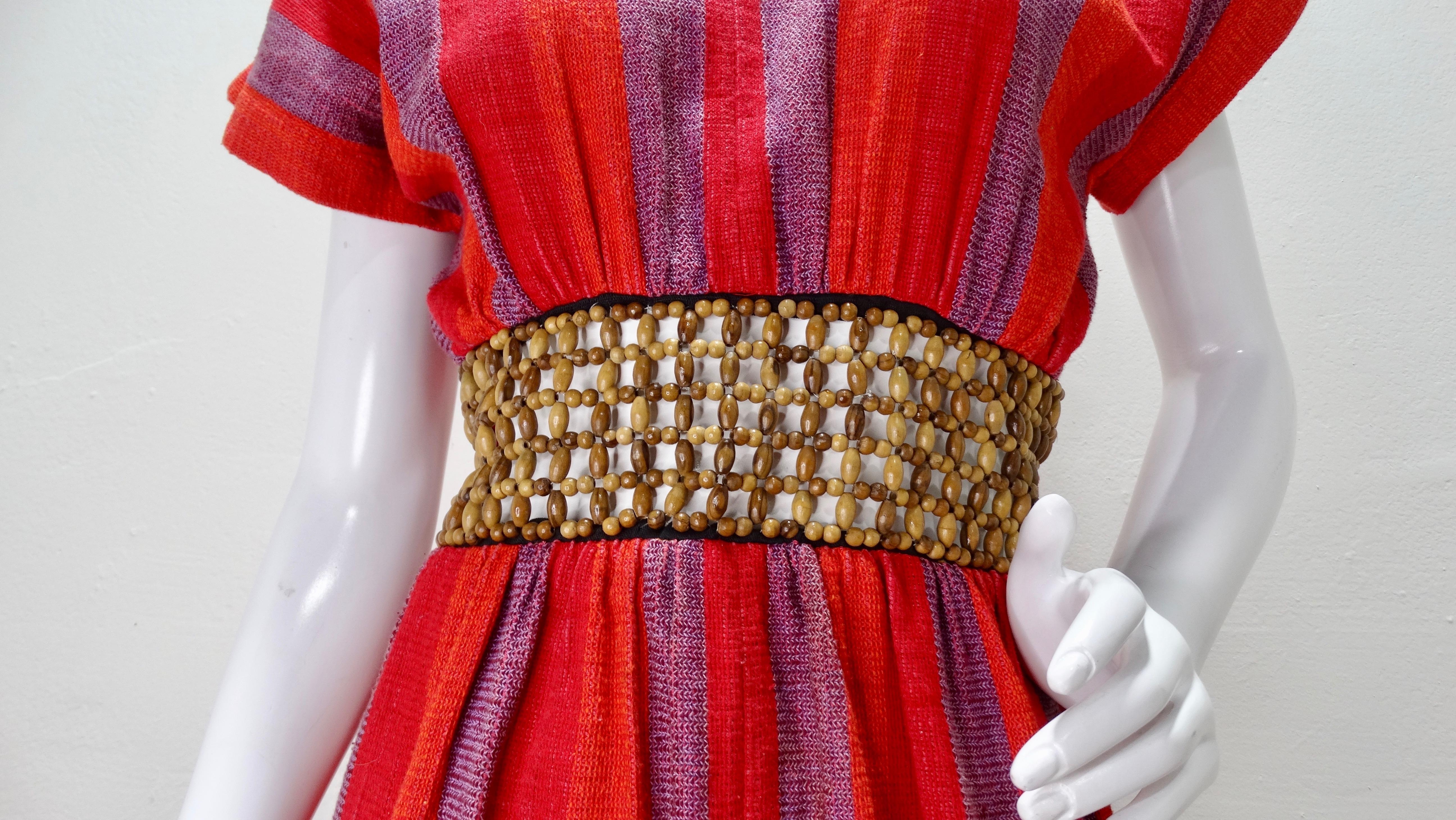 Rikma 1970s Wooden Macrame Striped Dress For Sale 1