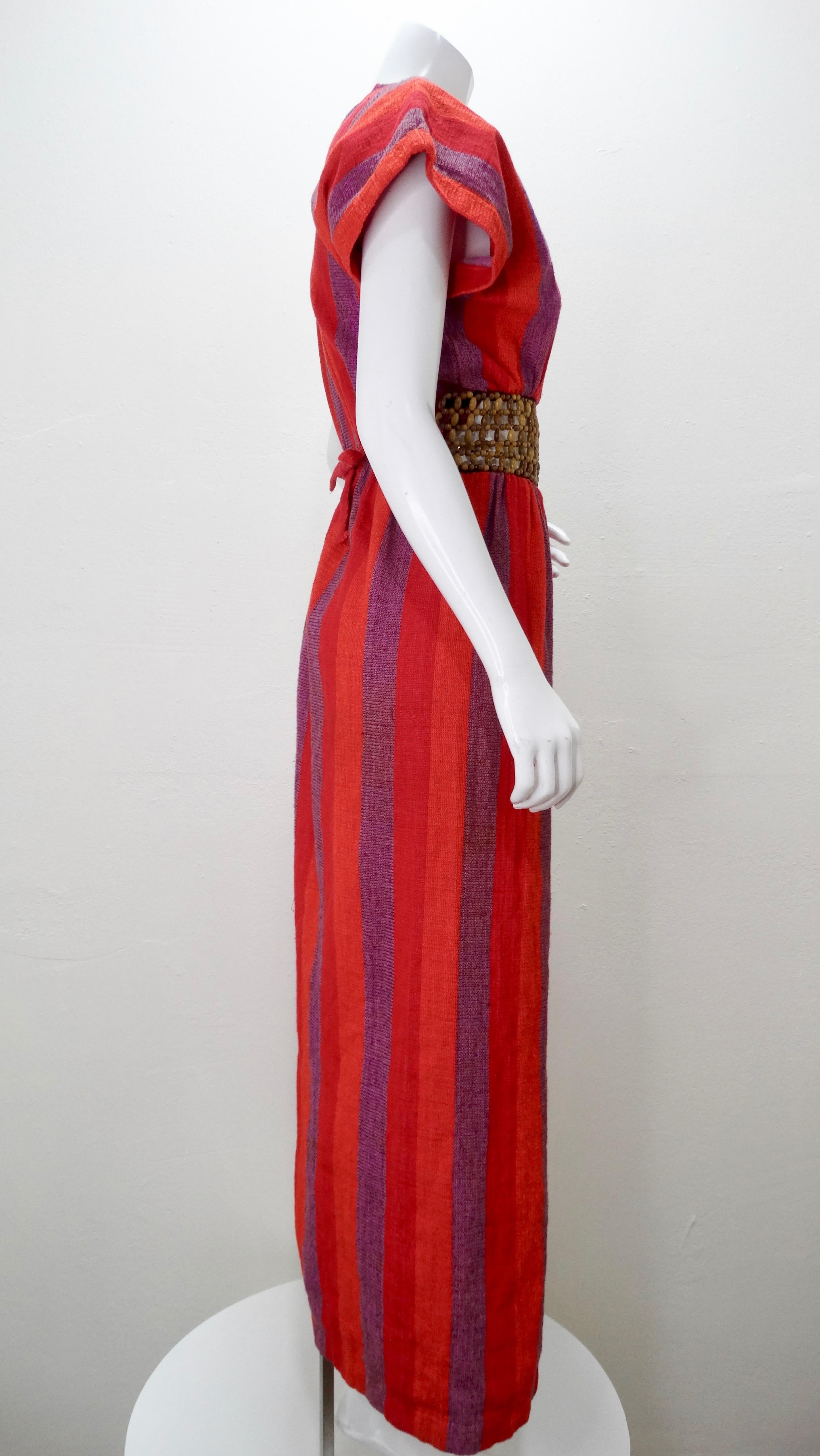 Rikma 1970s Wooden Macrame Striped Dress For Sale 2