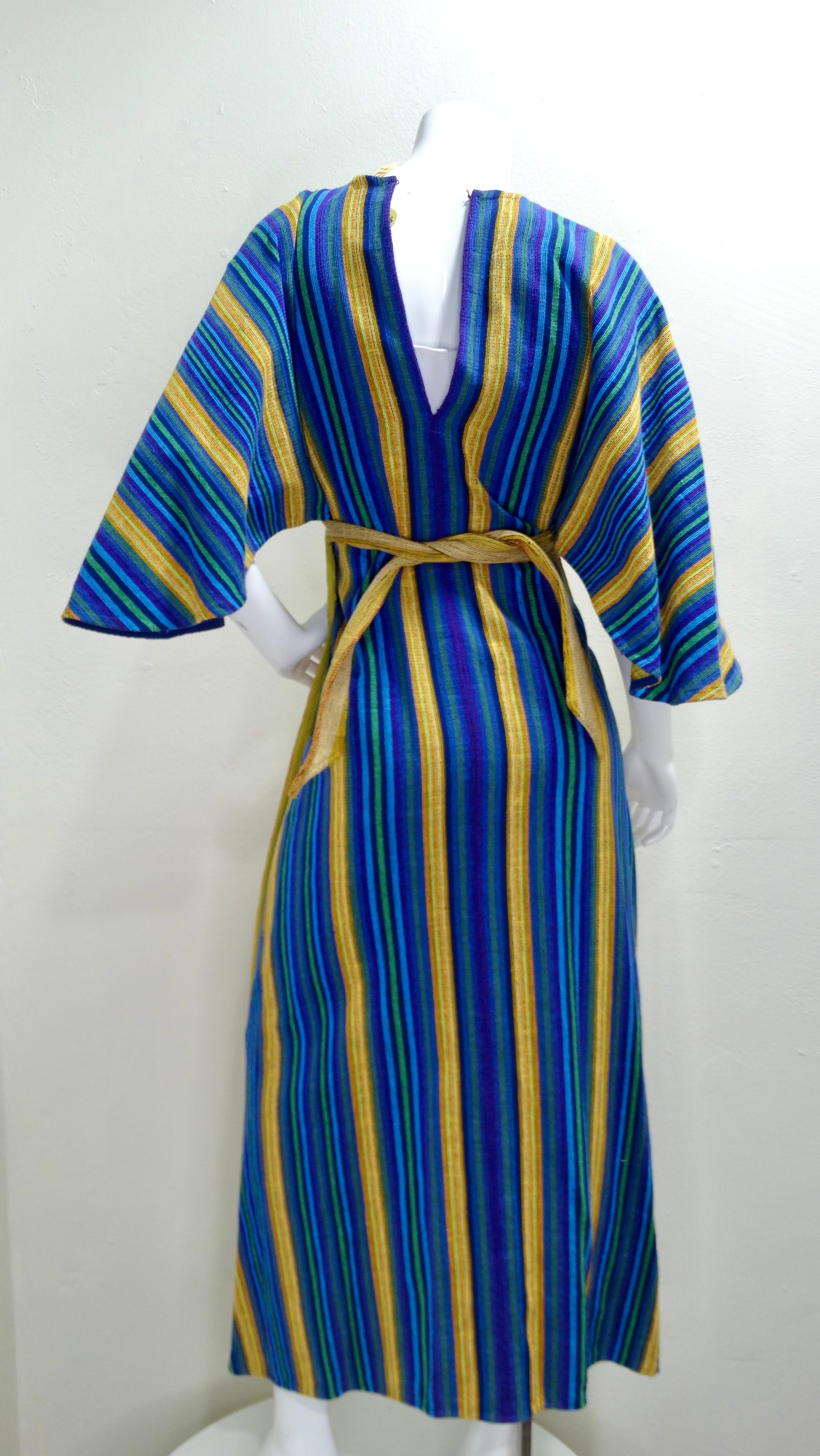 Brown Rikma Angel Wing 70's Striped Dress For Sale