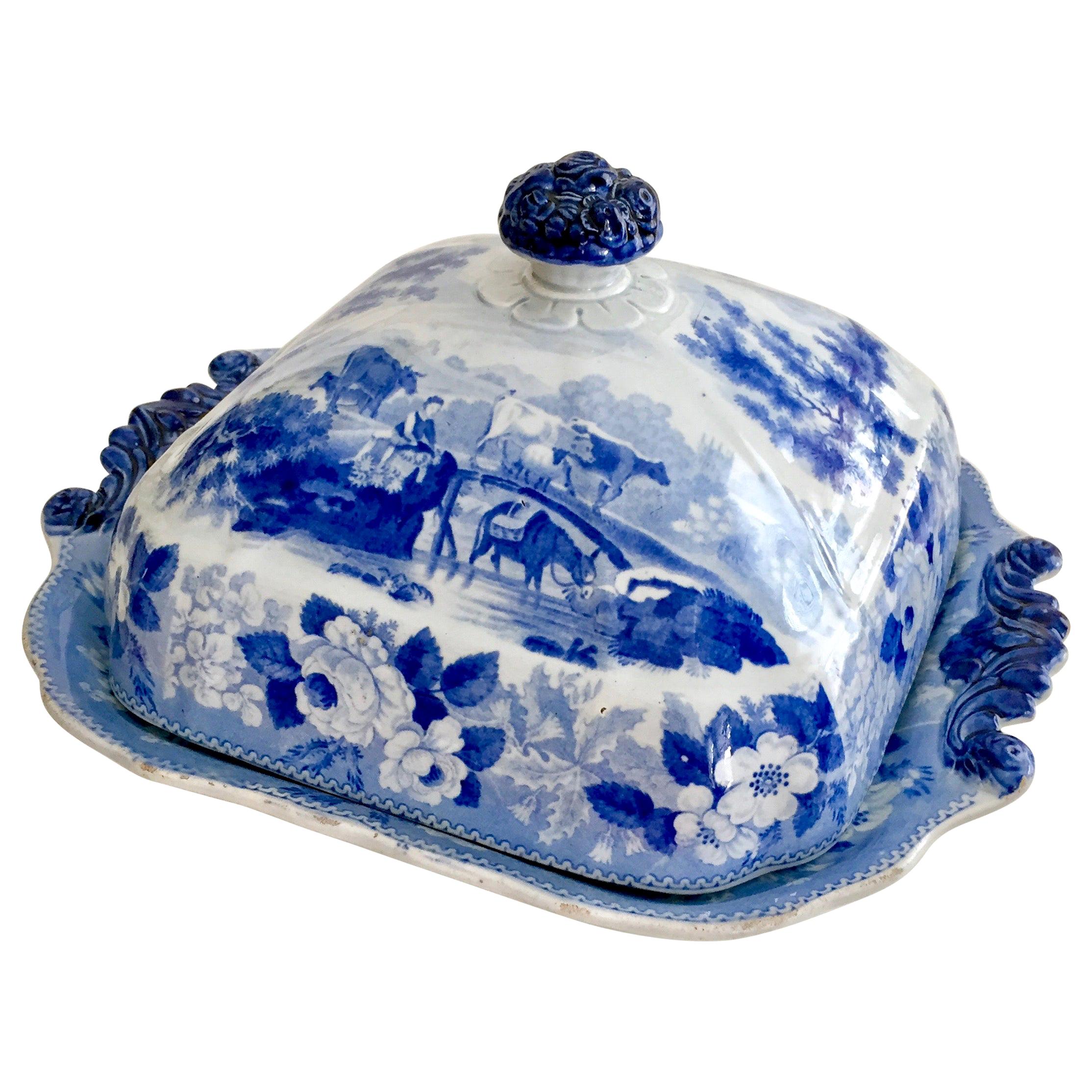 Riley Vegetable Tureen, Blue and White Transfer Cattle Scene, 1825