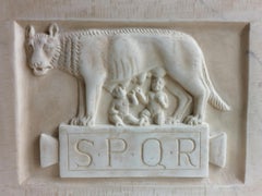 Relief carved on white Carrara marble_Lupa capitolina -made in Italy