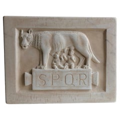 Relief carved on white Carrara marble_Lupa capitolina -made in Italy
