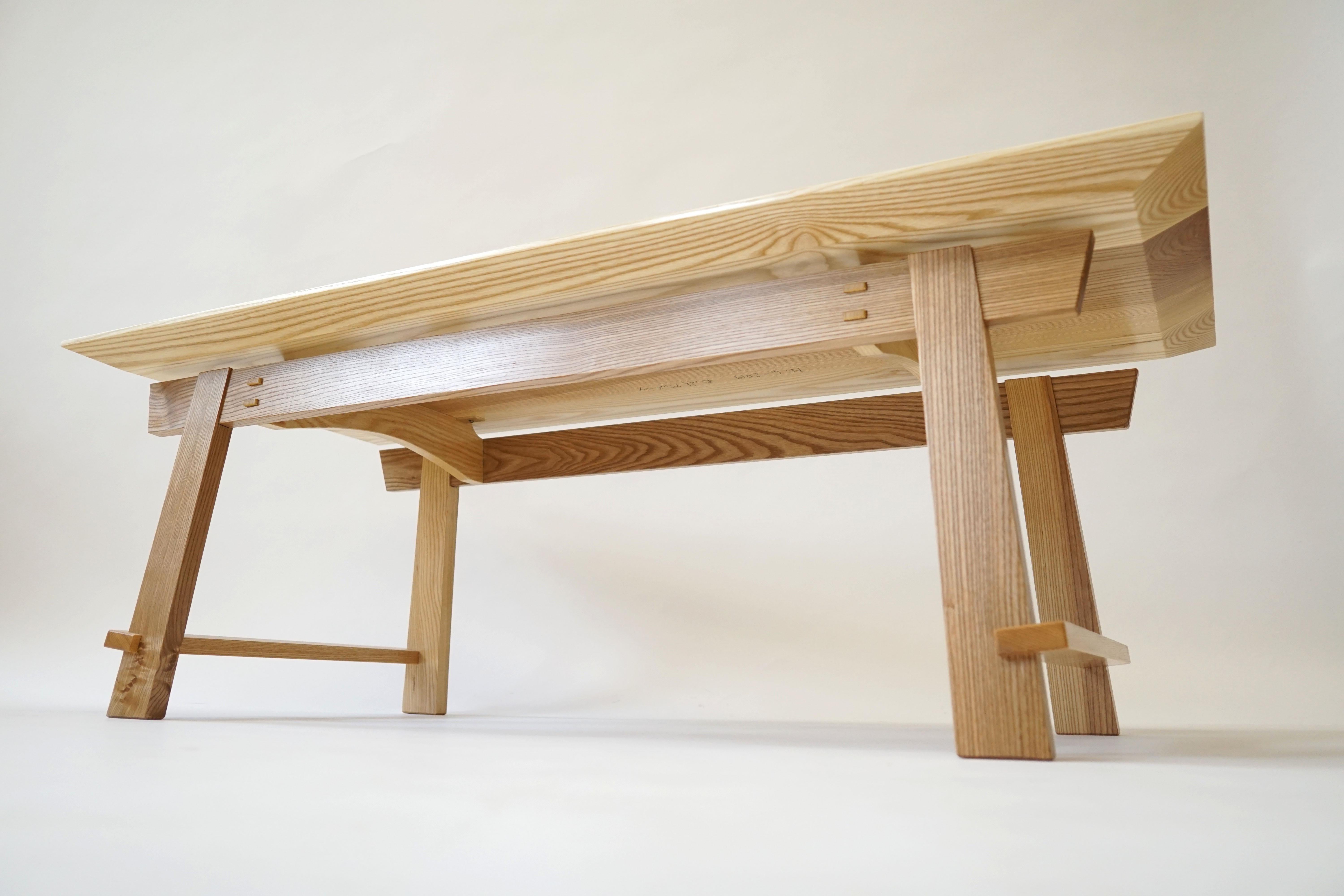 American Rilley Coffee Table, Exposed Joinery, Handcrafted in Ash For Sale