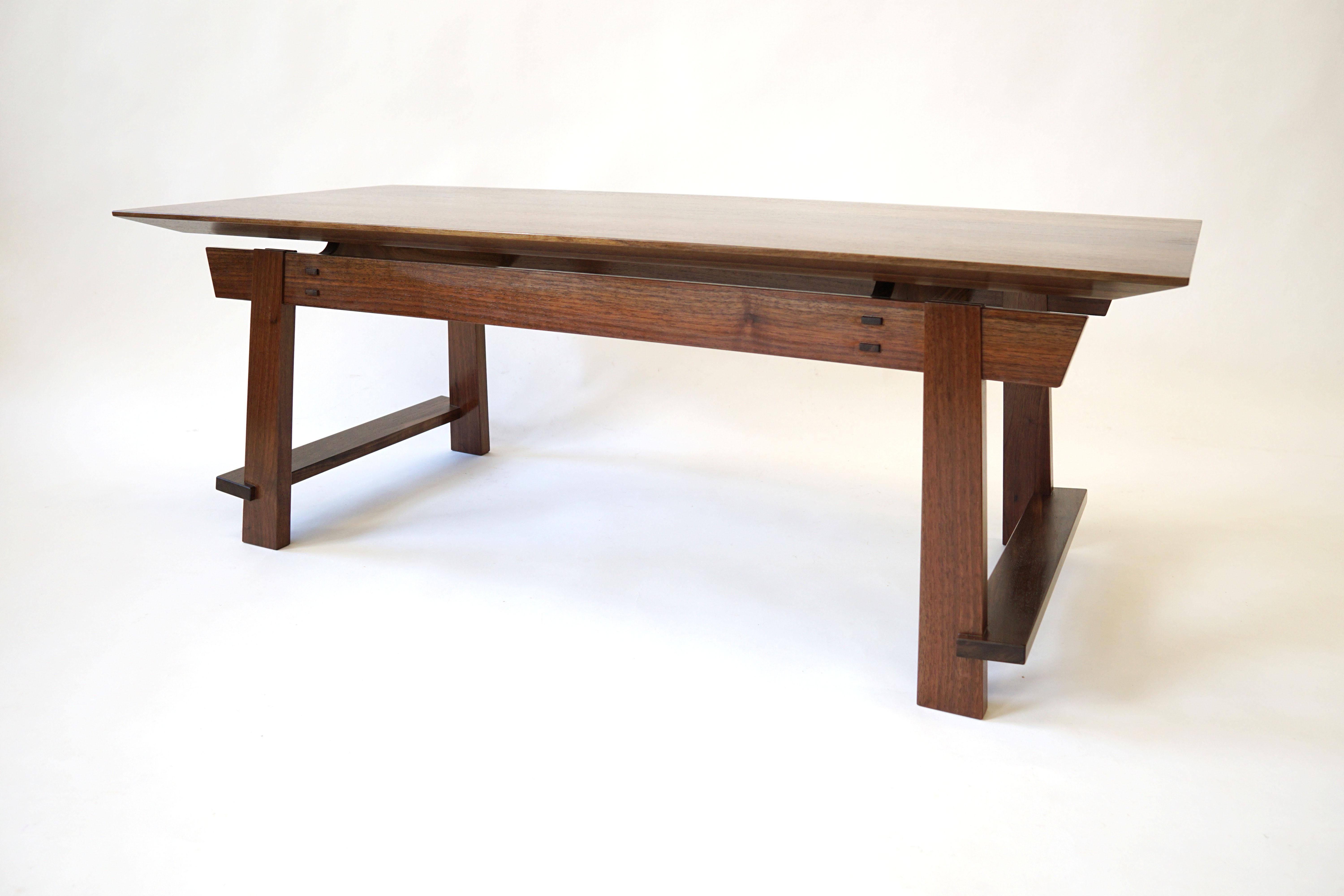 Rilley Coffee Table, Exposed Joinery, Handcrafted in Walnut In New Condition For Sale In Southampton, MA
