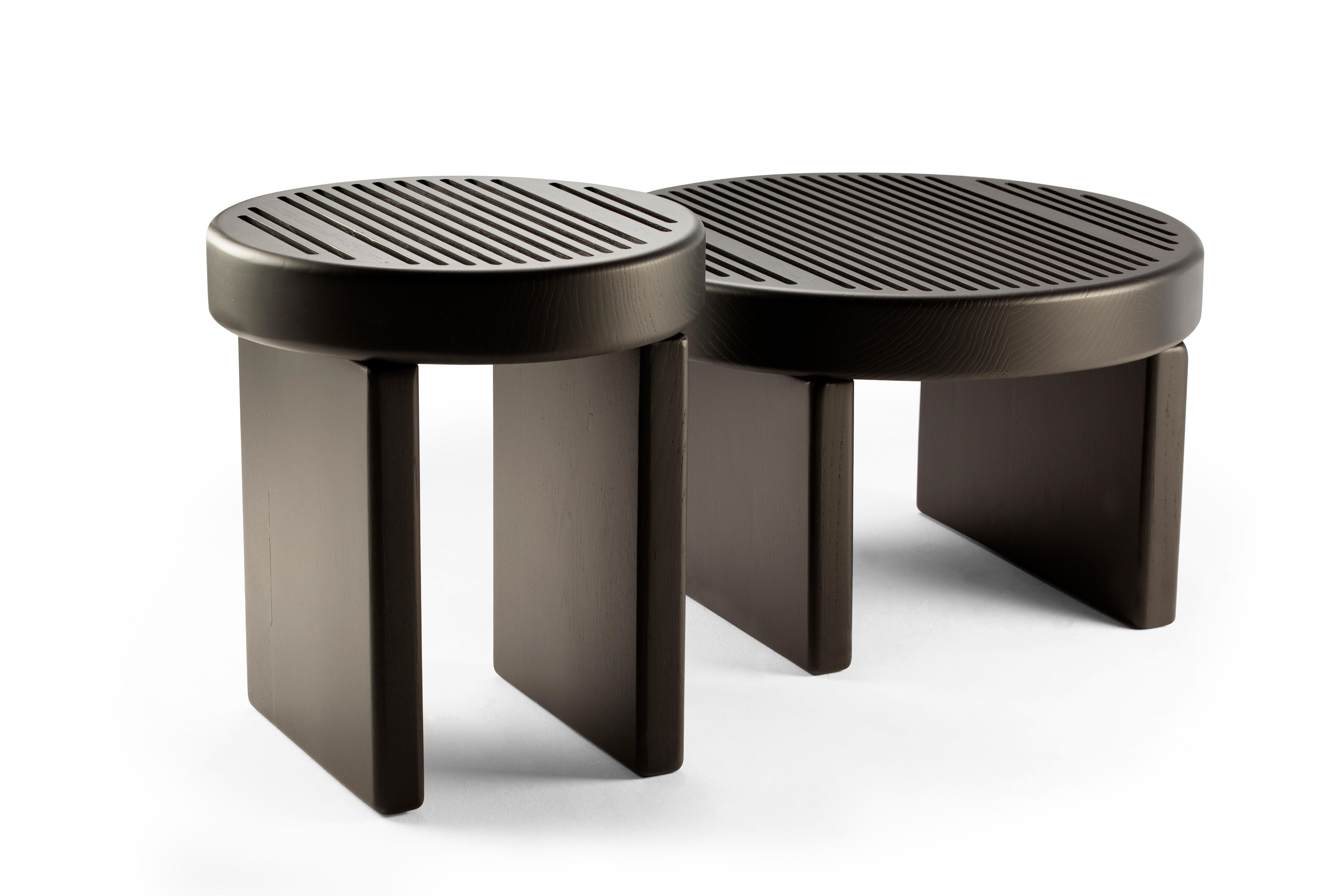 Oak Contemporary Modern Rillo Big Table + Rillo High Table by Collector Studio For Sale