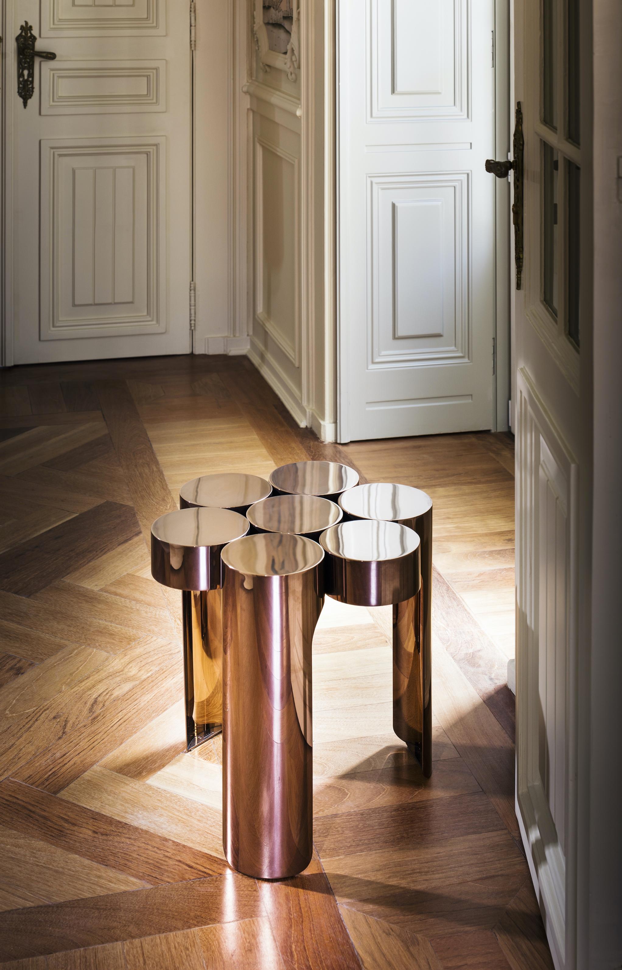 Art Deco Riluc, Mousse Side Table, Titanium Copper Designed in 2013 by Toni Grilo For Sale