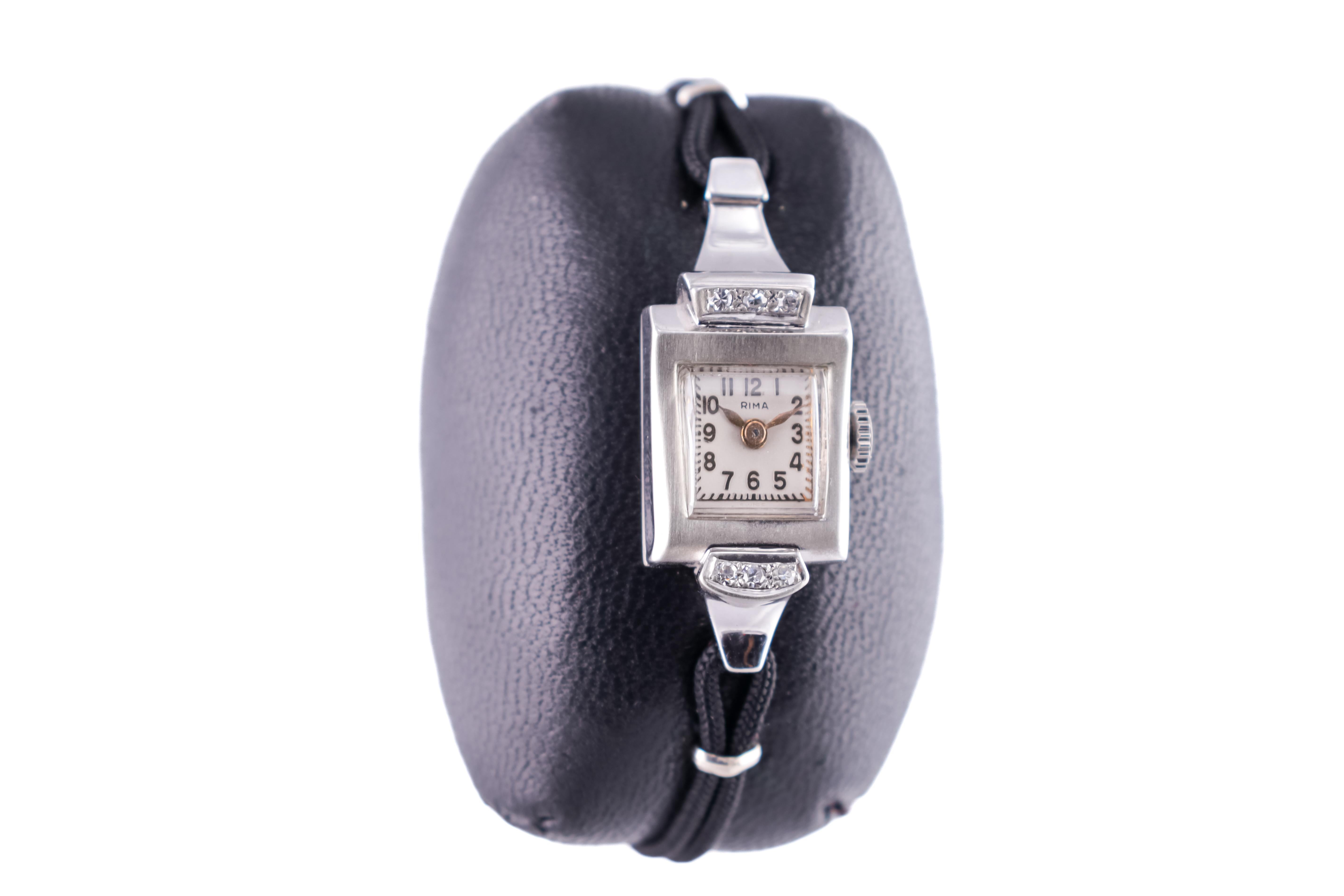 FACTORY / HOUSE: Rima Watch Company
STYLE / REFERENCE: Art Deco Dress Watch
METAL / MATERIAL: 14Kt. Solid Gold 
CIRCA / YEAR: 1940's
DIMENSIONS / SIZE: 36 Length X 13 Width
MOVEMENT / CALIBER: Manual Winding / 17 Jewels 
DIAL / HANDS:  Original
