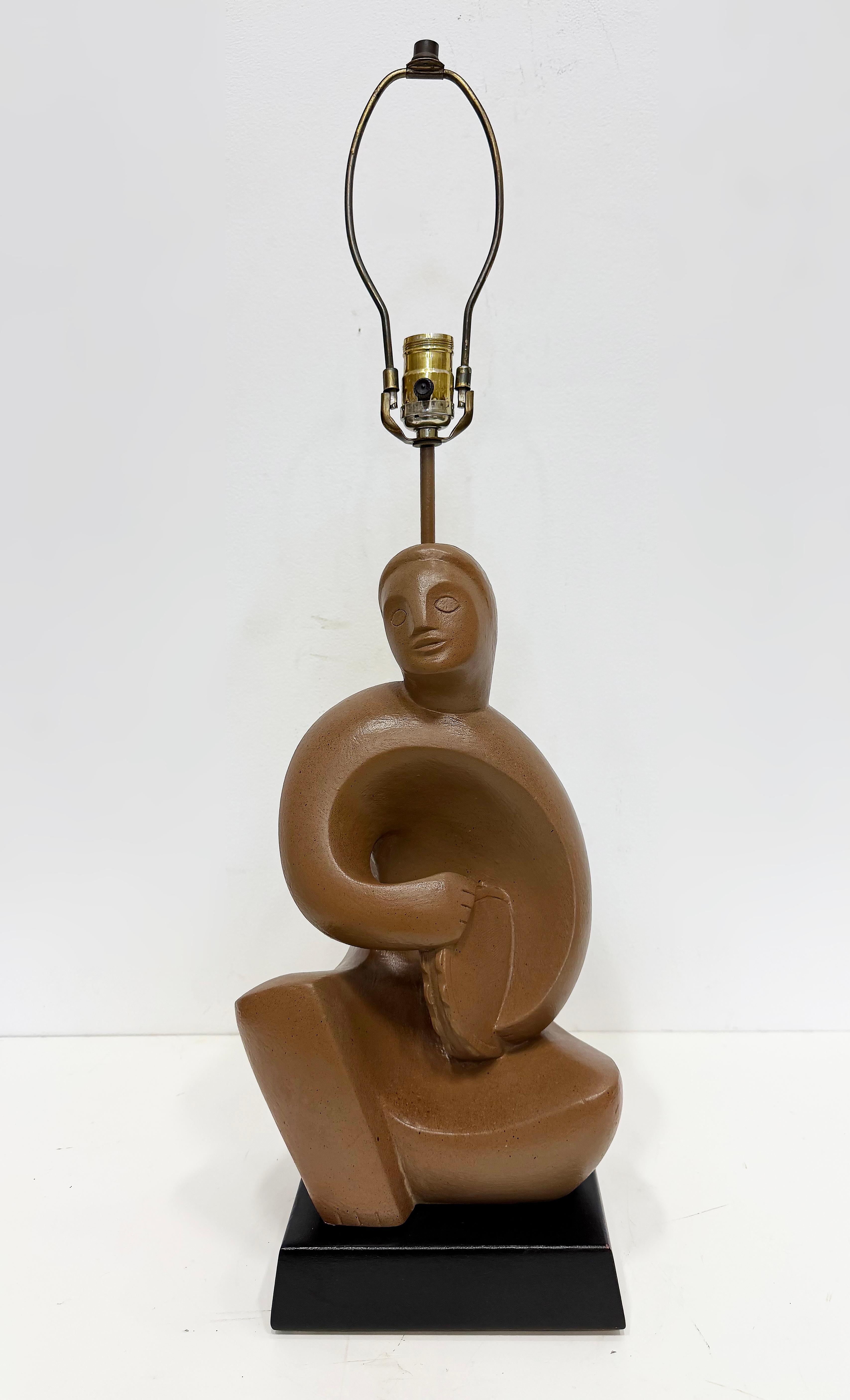 Mid-Century Modern RIMA 1940s Cubist Abstract Plaster Musician Lamp, Henry Moore Influenced For Sale