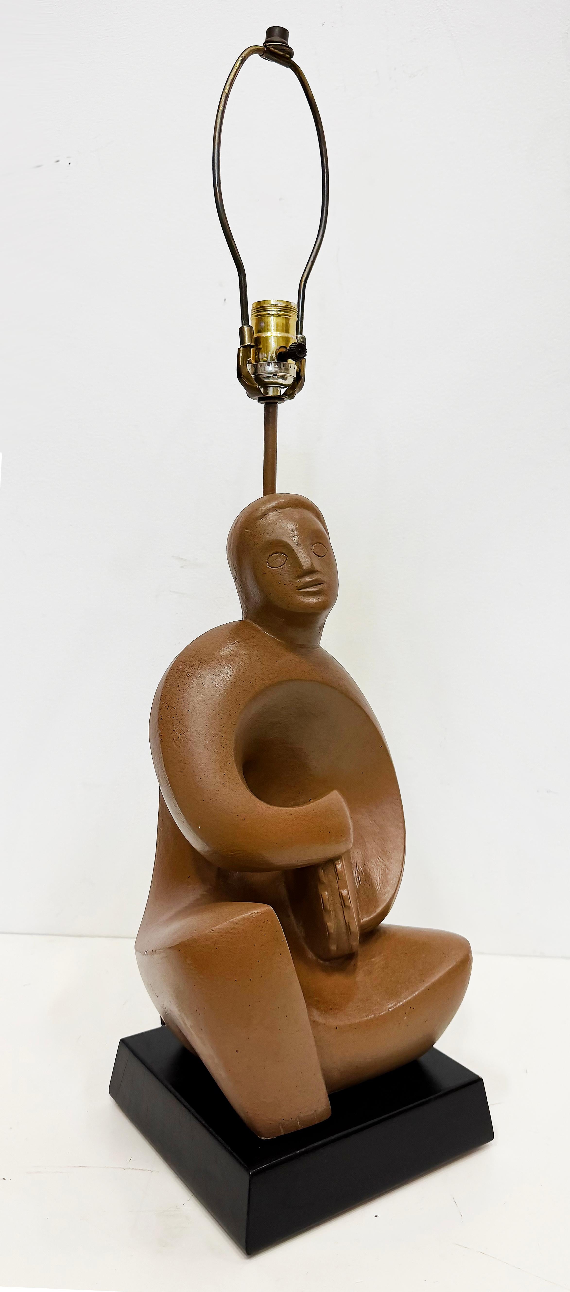 American RIMA 1940s Cubist Abstract Plaster Musician Lamp, Henry Moore Influenced For Sale