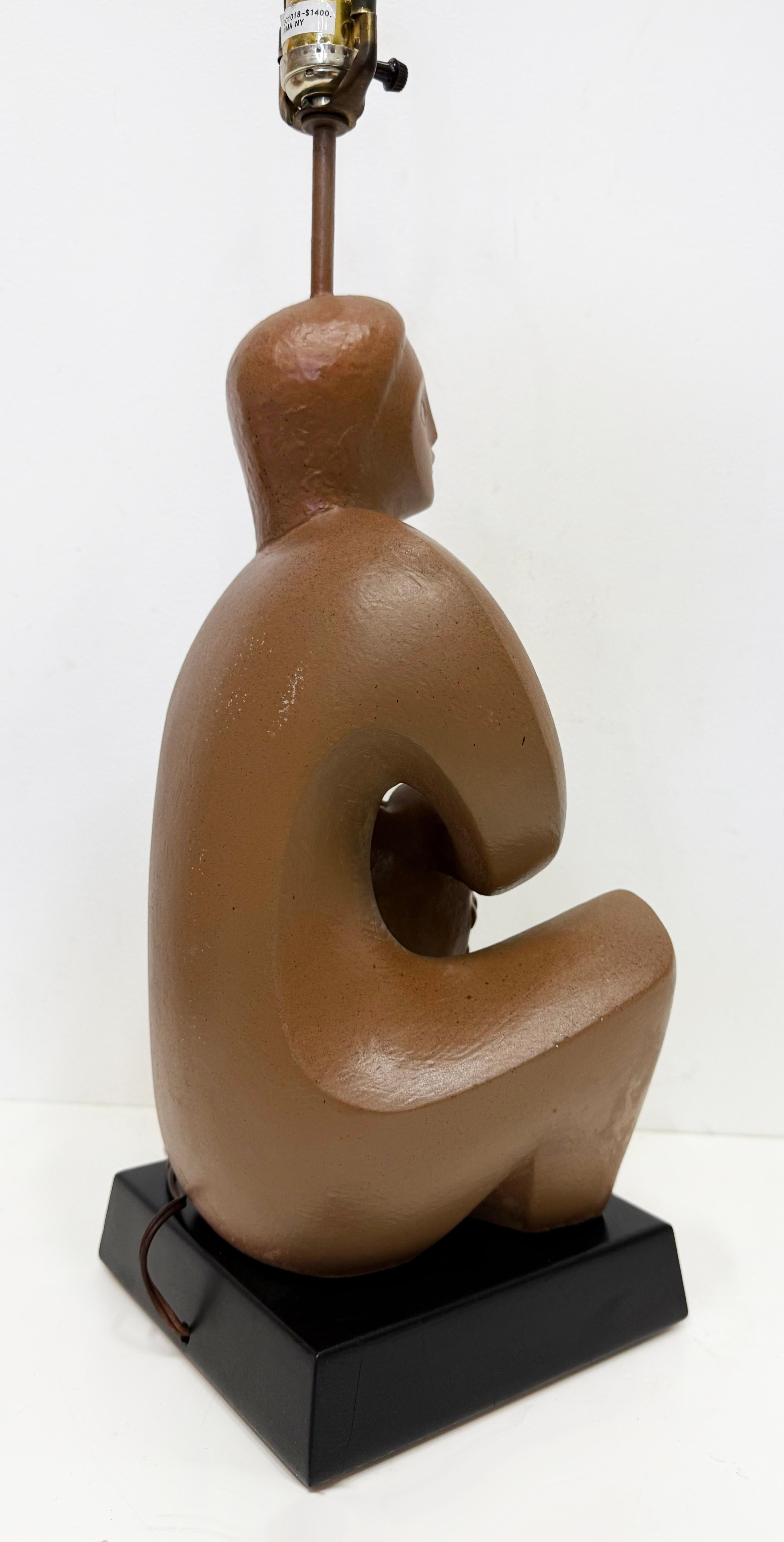RIMA 1940s Cubist Abstract Plaster Musician Lamp, Henry Moore Influenced In Good Condition For Sale In Miami, FL