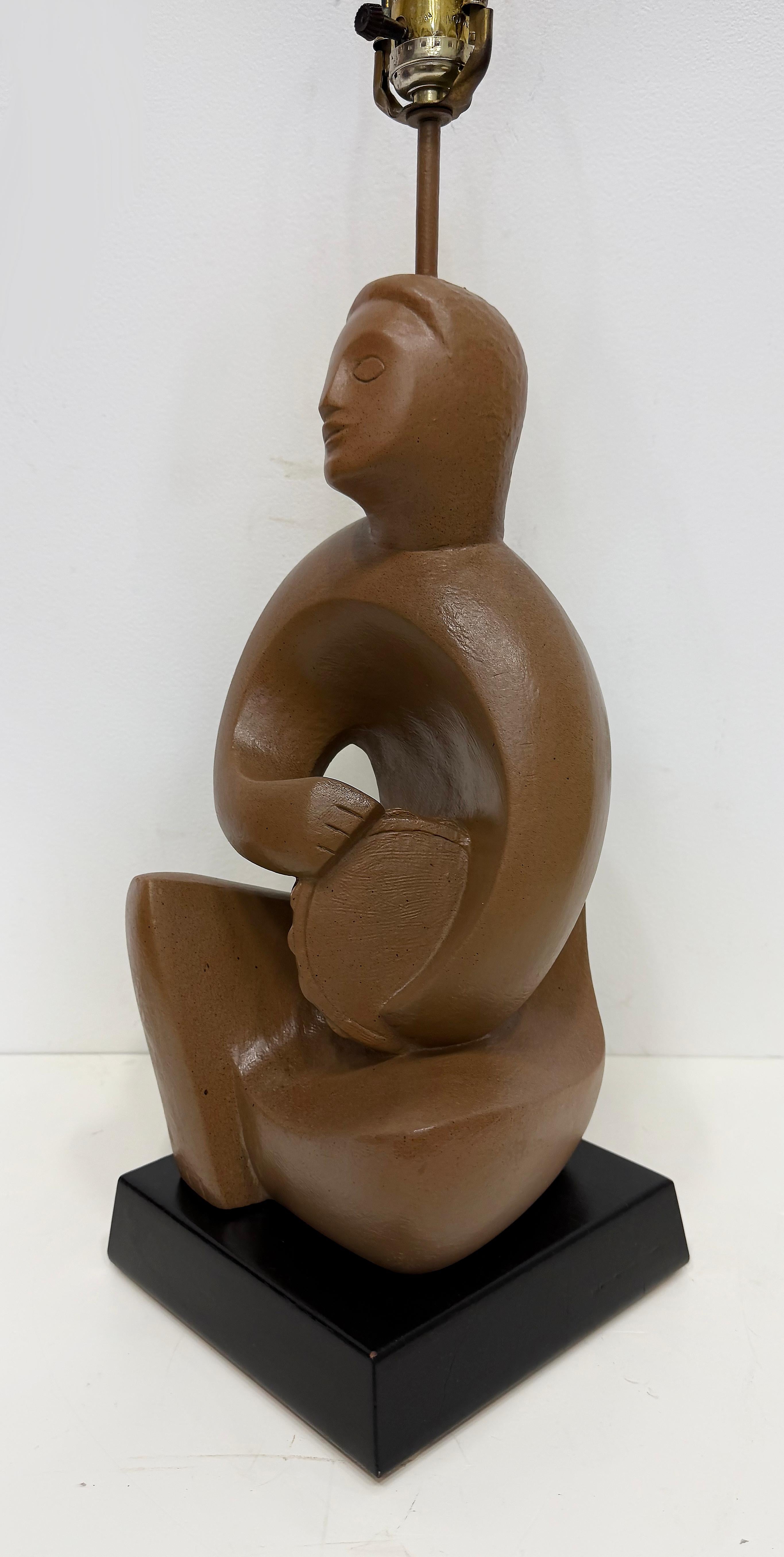 RIMA 1940s Cubist Abstract Plaster Musician Lamp, Henry Moore Influenced For Sale 1