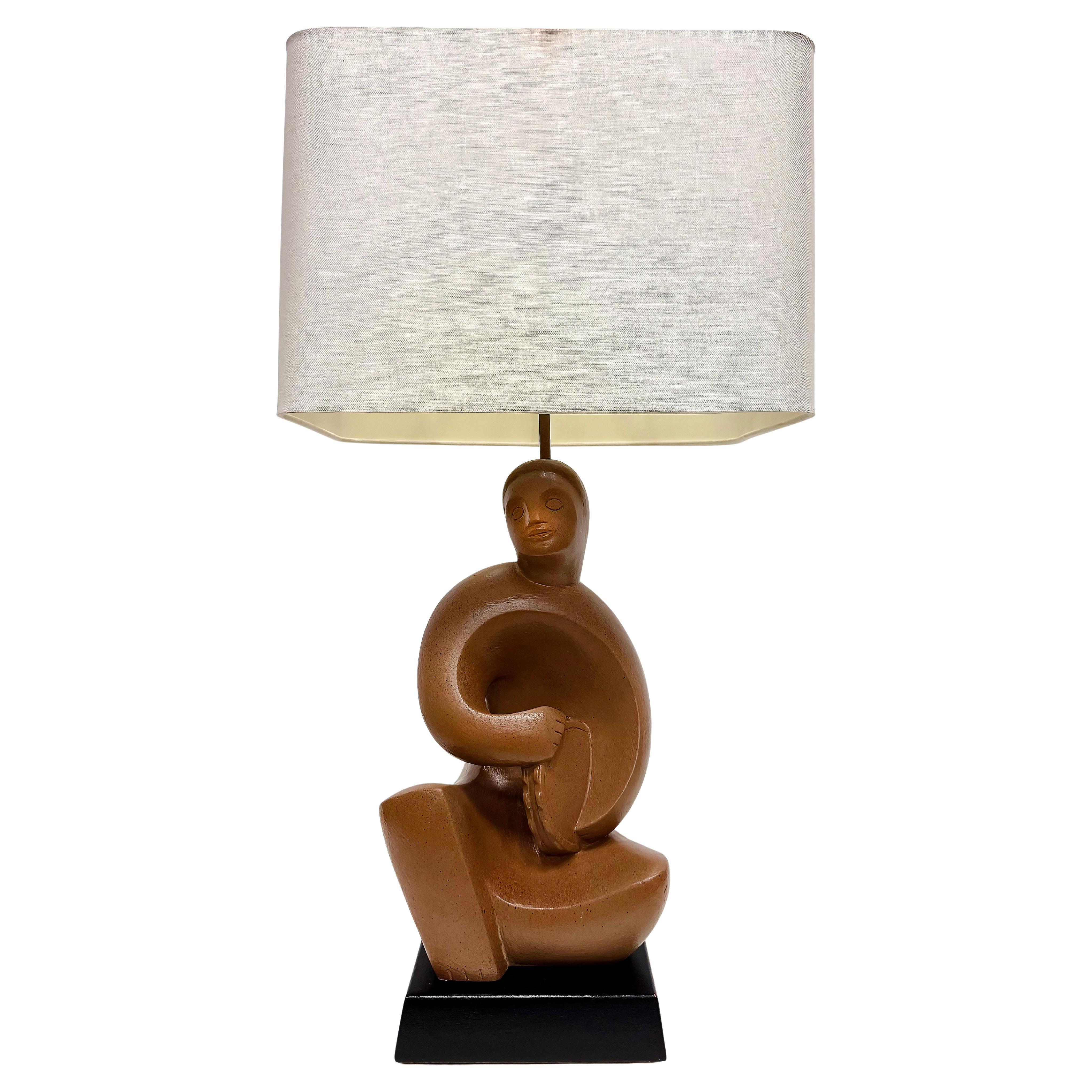 RIMA 1940s Cubist Abstract Plaster Musician Lamp, Henry Moore Influenced For Sale