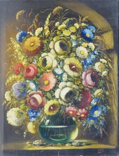 Classical Still Life Study Of Flowers in Vase Elaborate Grand Gilt Frame
