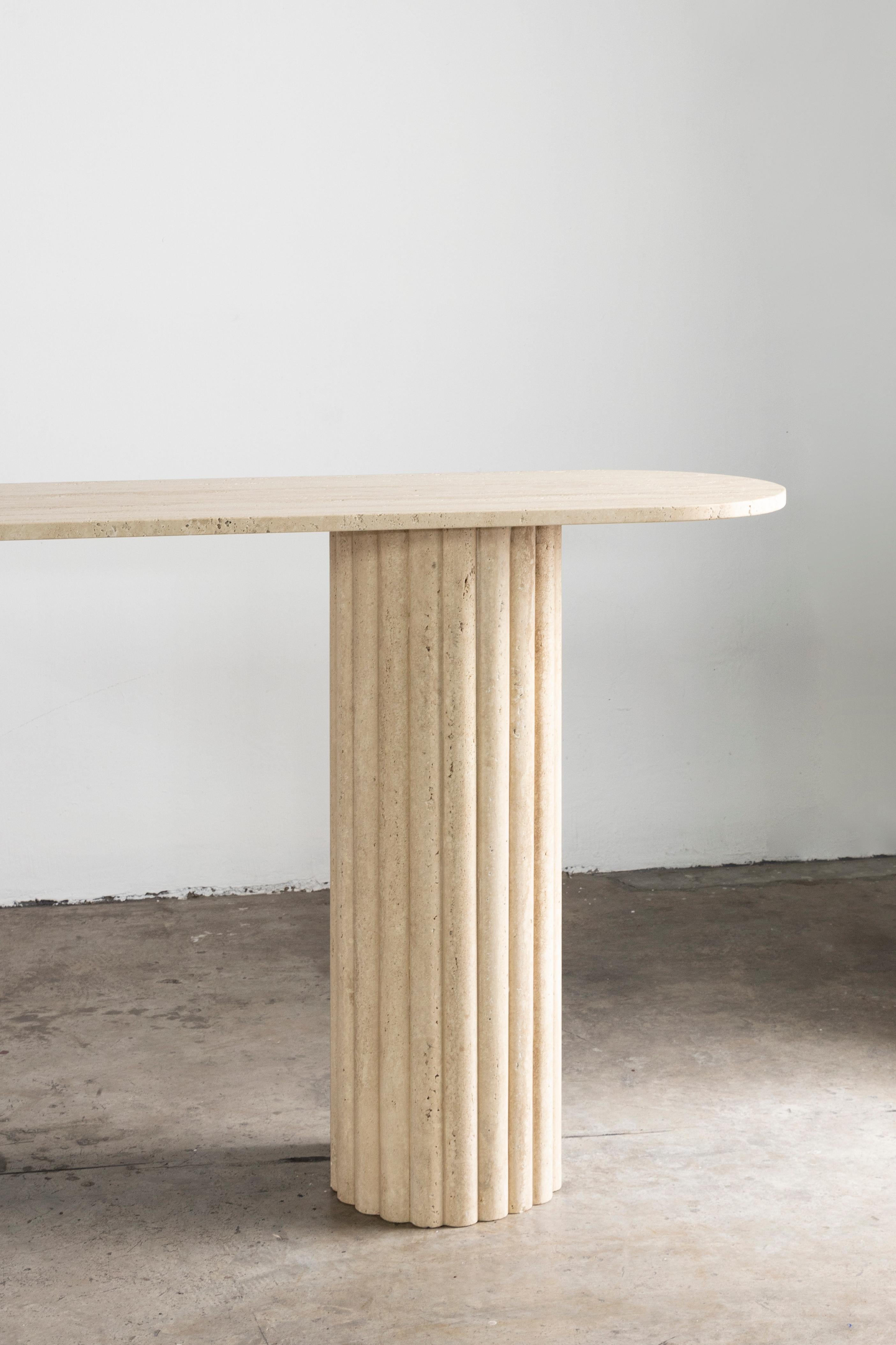 Mexican Rima Console Table in Travertine Marble, Made in Mexico by Peca For Sale