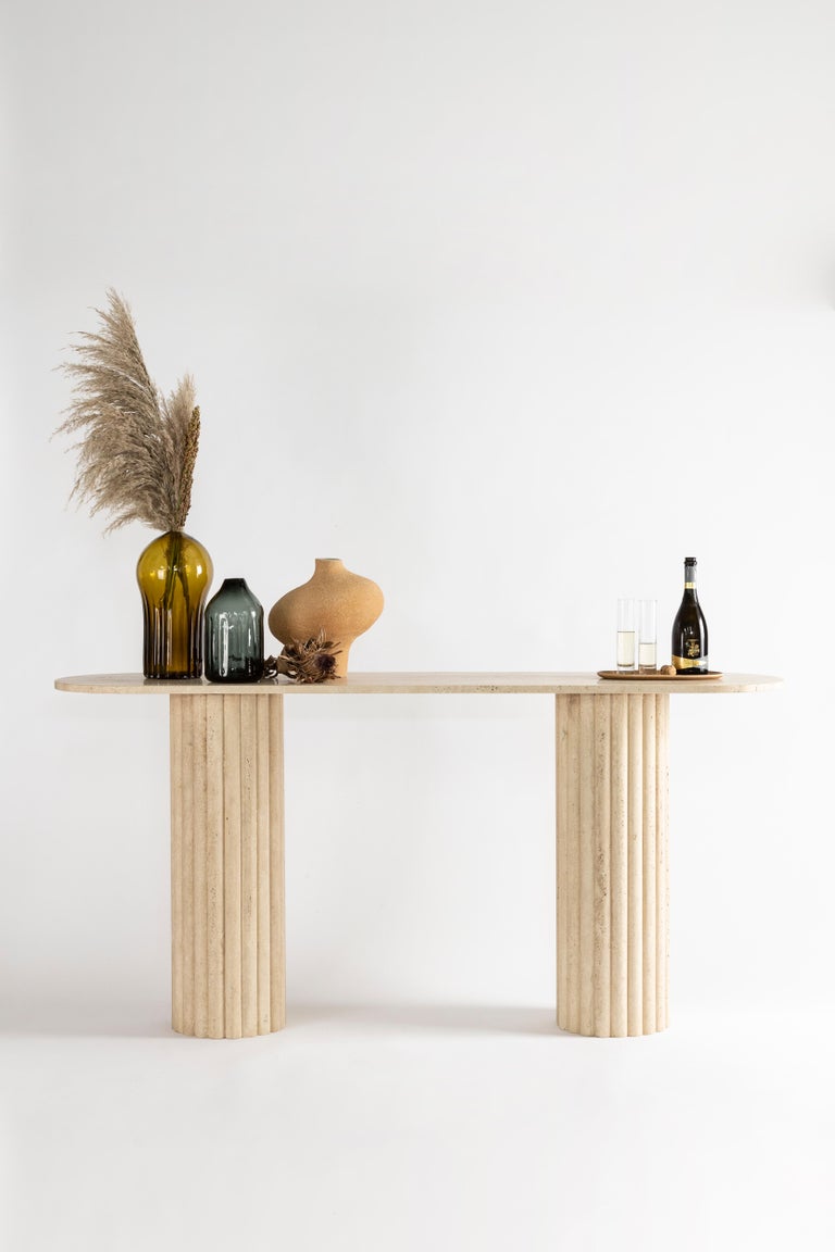Rima Console Table in Travertine Marble, Made in Mexico by Peca For