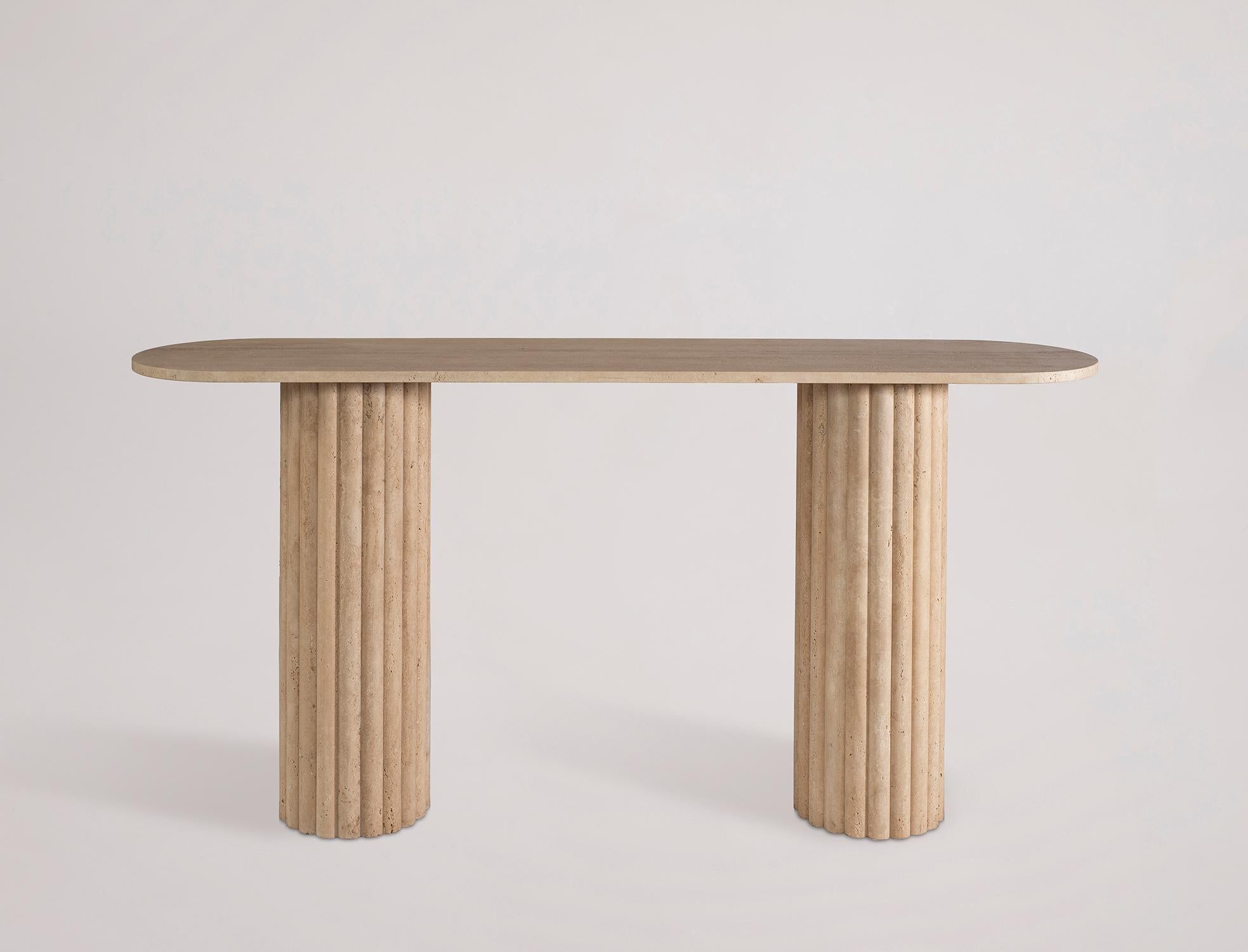 Contemporary Rima Console Table in Travertine Marble, Made in Mexico by Peca For Sale