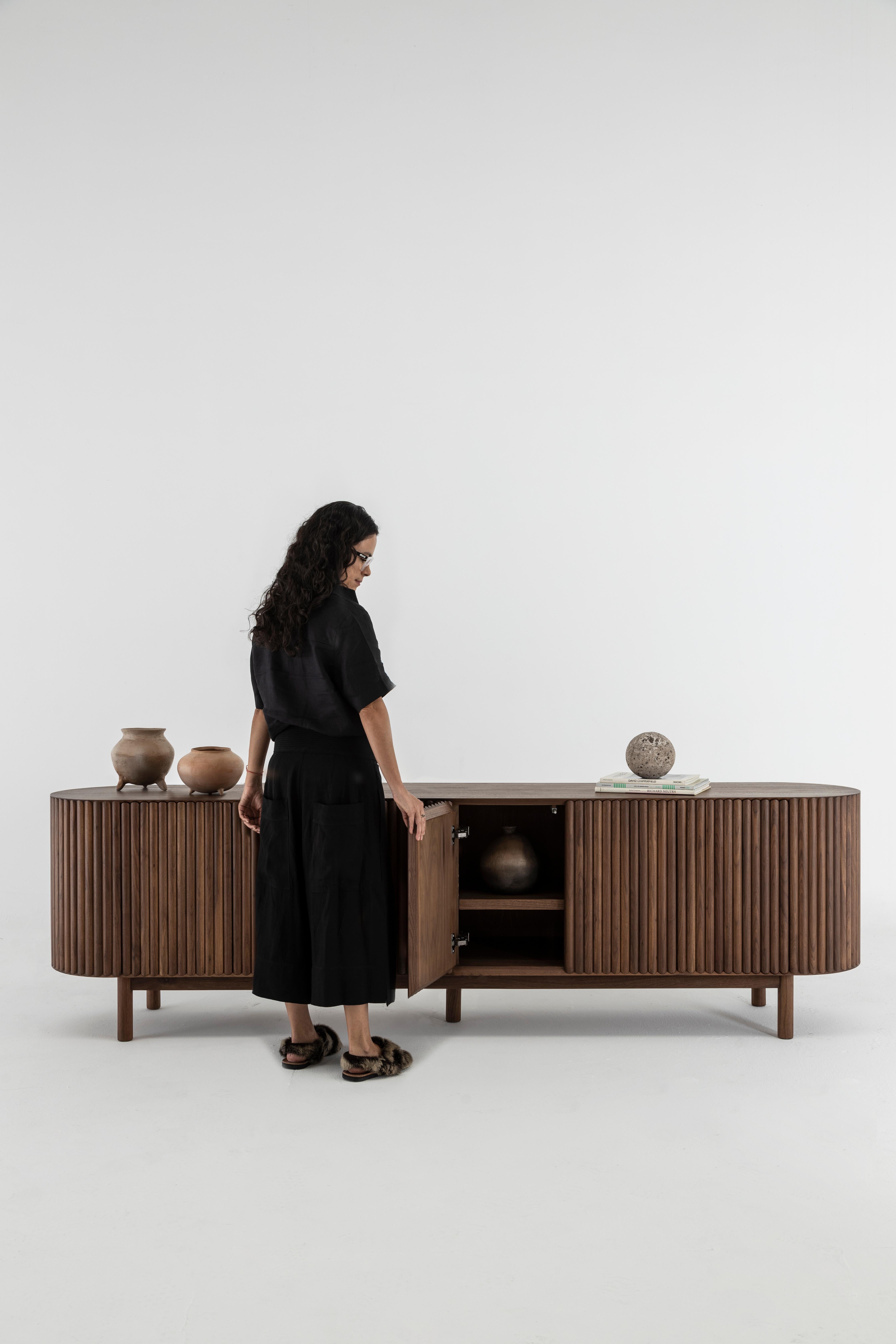 Turned RIMA Credenza, 2.5m Solid Walnut Wood For Sale