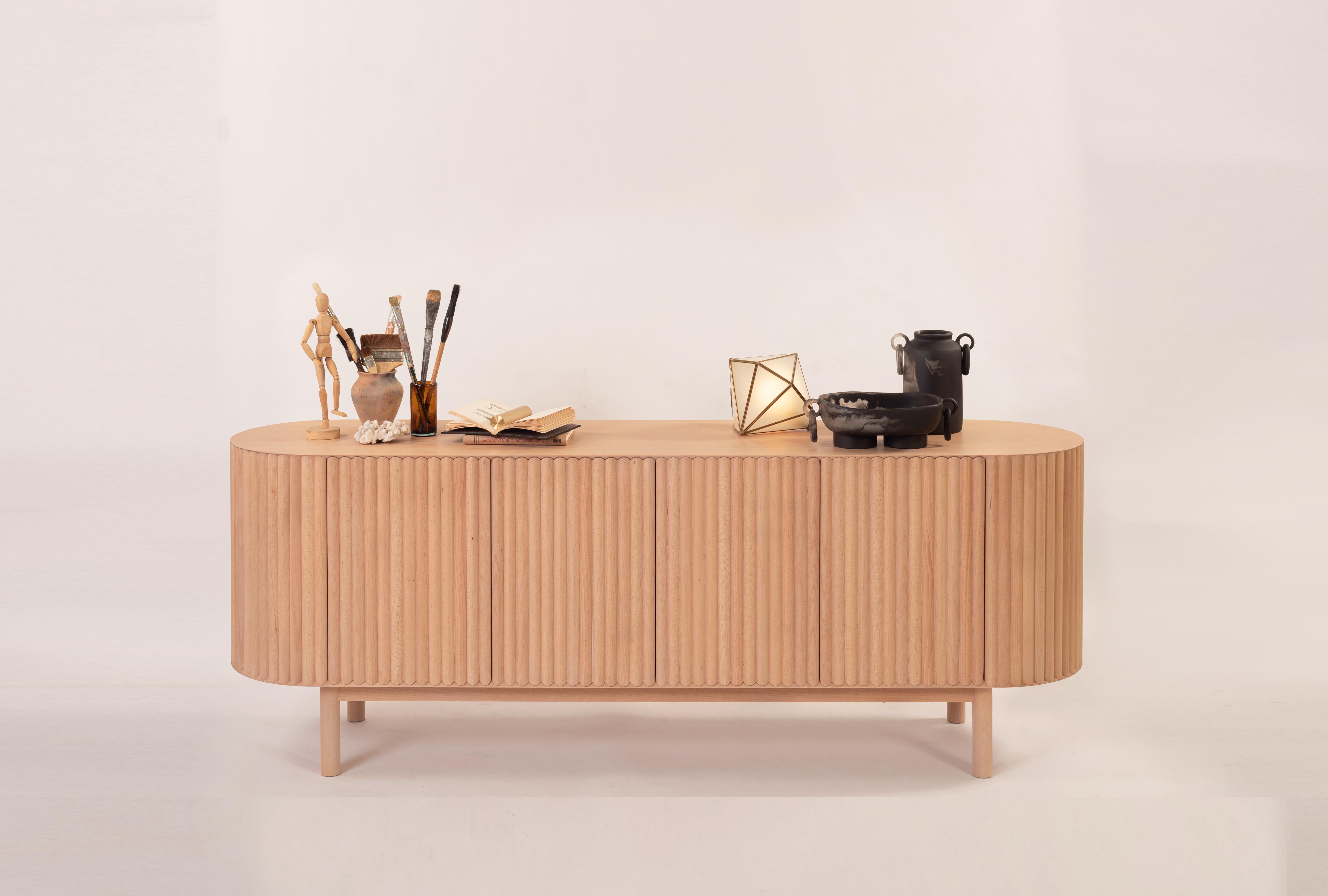 Turned RIMA Credenza, 2M Solid Beech Wood For Sale