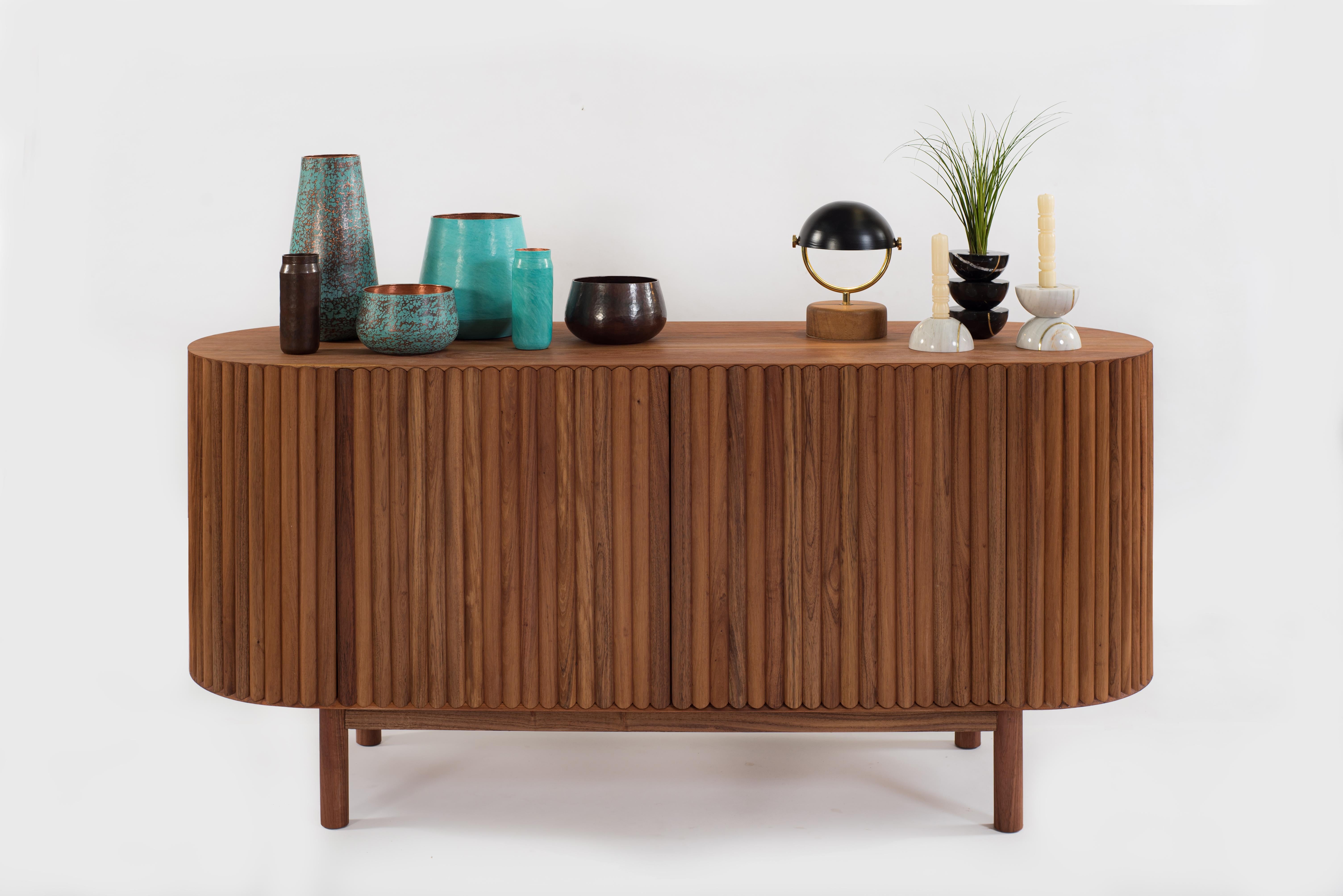 Turned RIMA Credenza, Solid Tzalam Wood For Sale