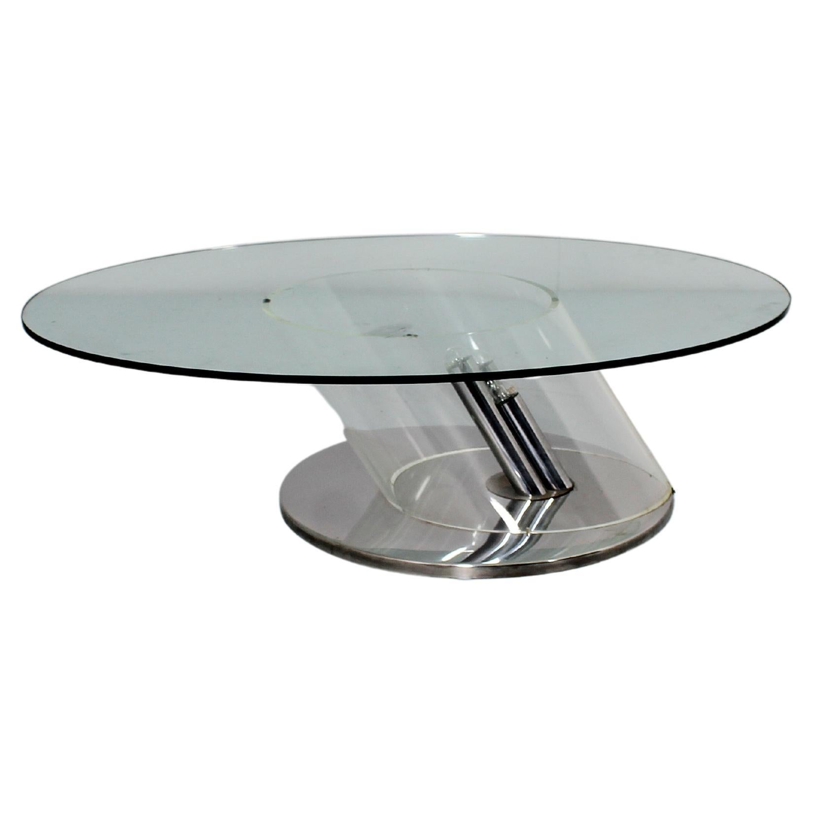 Rimadesio Mod. "Ipomea" Table basse en verre et acier avec spots 70s Italie