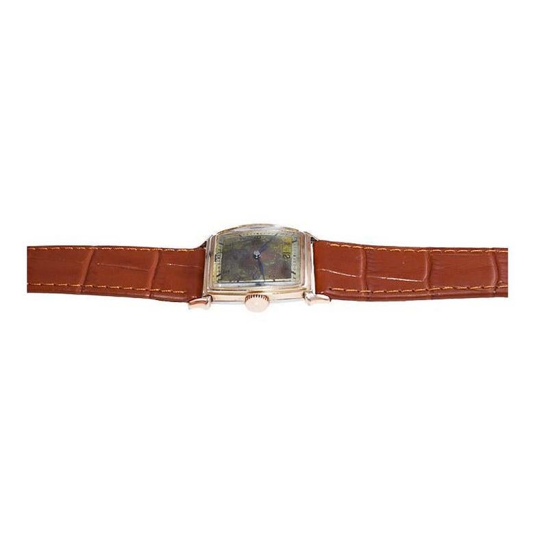 Rima Gold Filled Art Deco Wrist Watch with a Rich Patinated Dial Circa 1940's For Sale 5