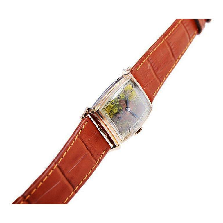 Rima Goldgefüllte Art-Déco-Armbanduhr mit prächtigem patiniertem Zifferblatt, ca. 1940er Jahre im Angebot 8