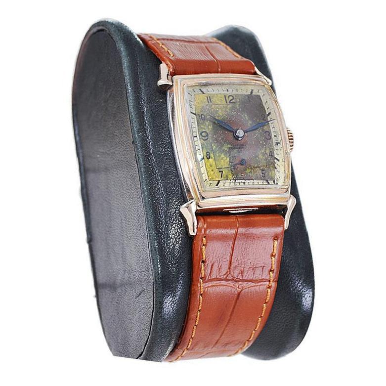 Rima Goldgefüllte Art-Déco-Armbanduhr mit prächtigem patiniertem Zifferblatt, ca. 1940er Jahre (Art déco) im Angebot